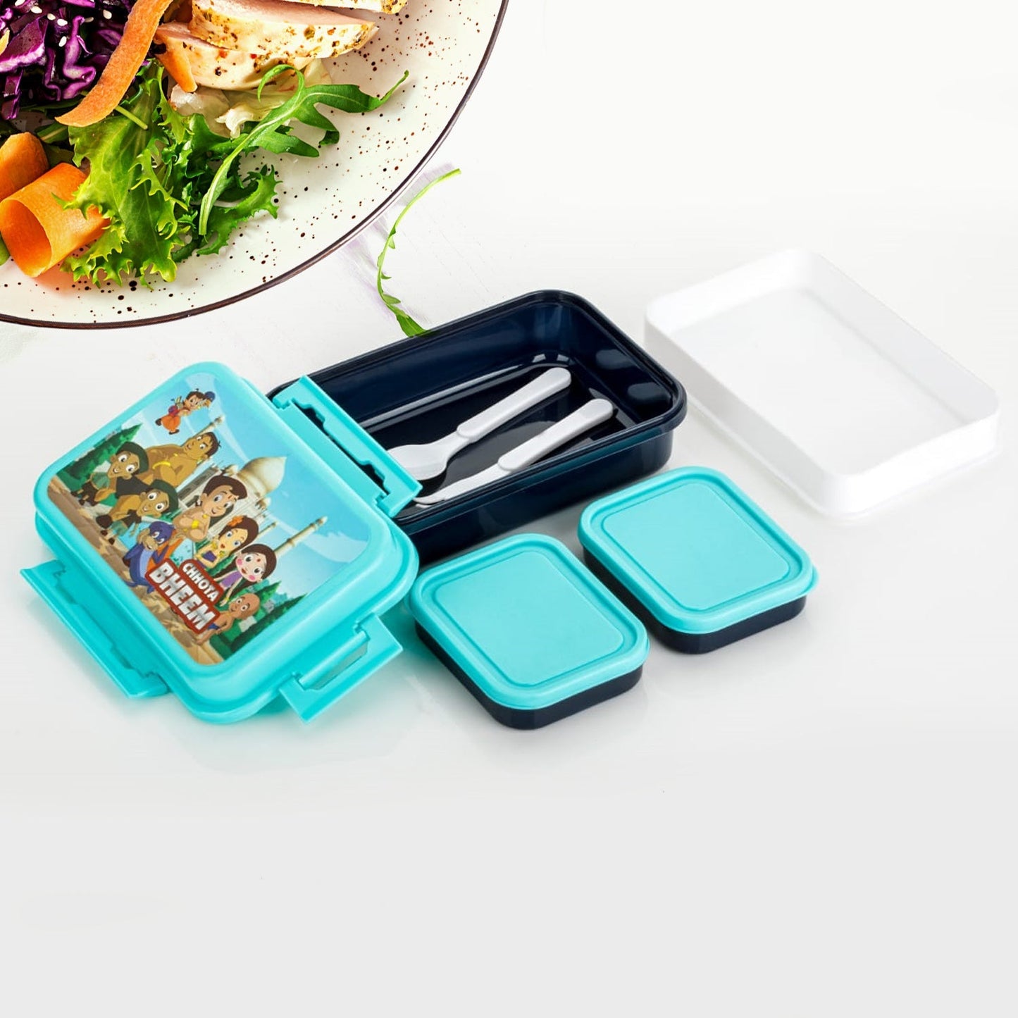 5238 Kids Lunch Box & Air Tight-BPA Free-Inter Lock with 4 Compartment Insulated Lunch Box Plastic Tiffin Box for Boys, Girls & School DeoDap