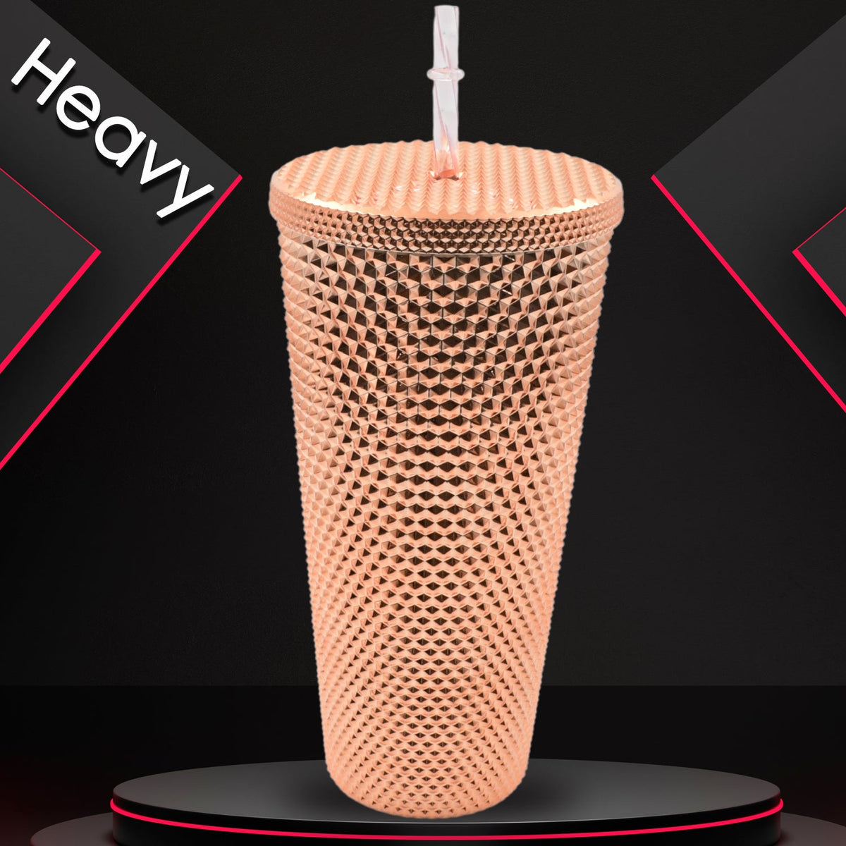 0304 Cup with Straw Reusable Matte Studded Tumbler with Leak Proof Lid Water Cup Travel Mug Coffee Ice Water Bottle Double Walled Insulated Tumbler BPA Free (1 Pc)