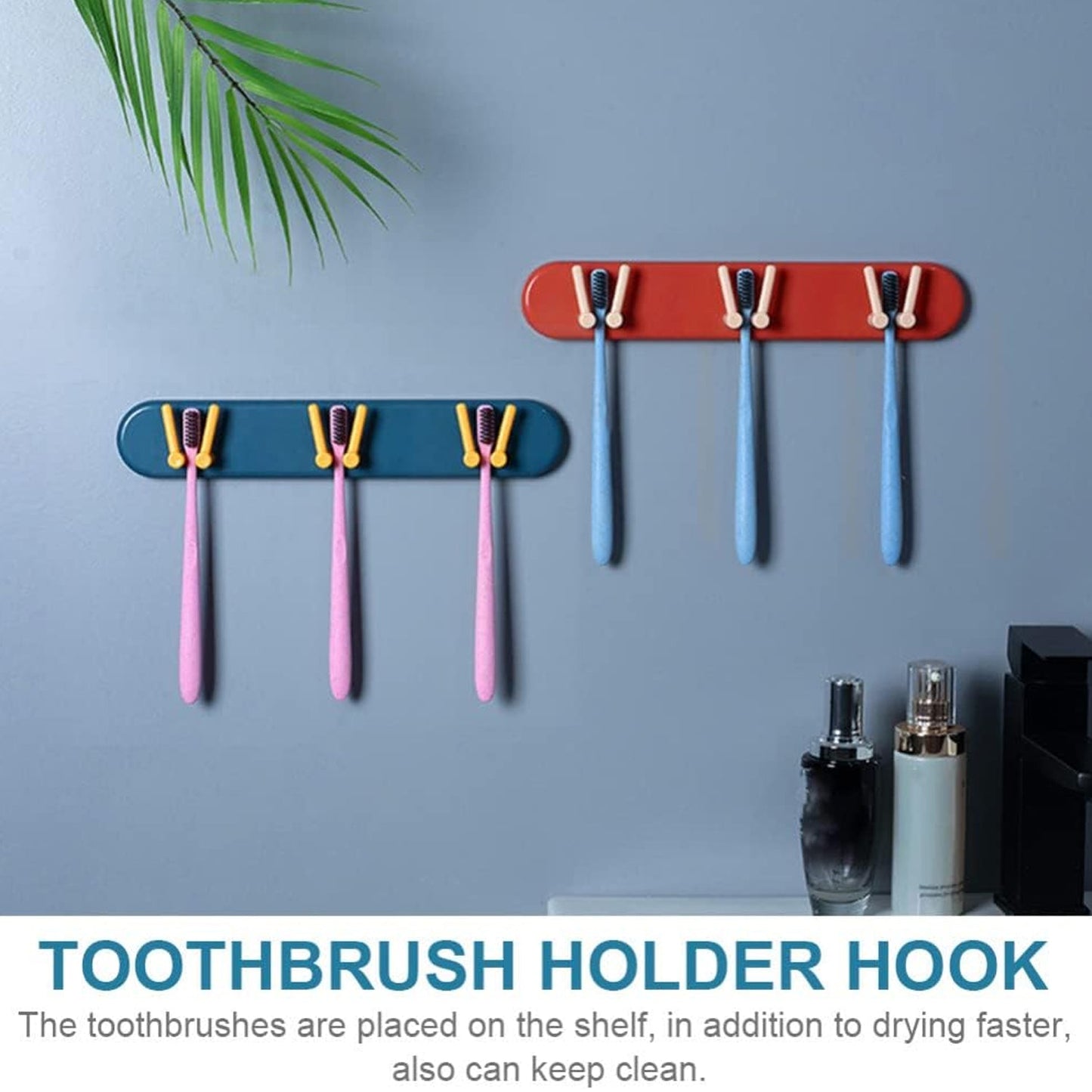 4702 Toothbrush Holder Plastic Bathroom Accessories Organizer Wall Mounted Hanging Mount Shelf & Hooks (1pc)