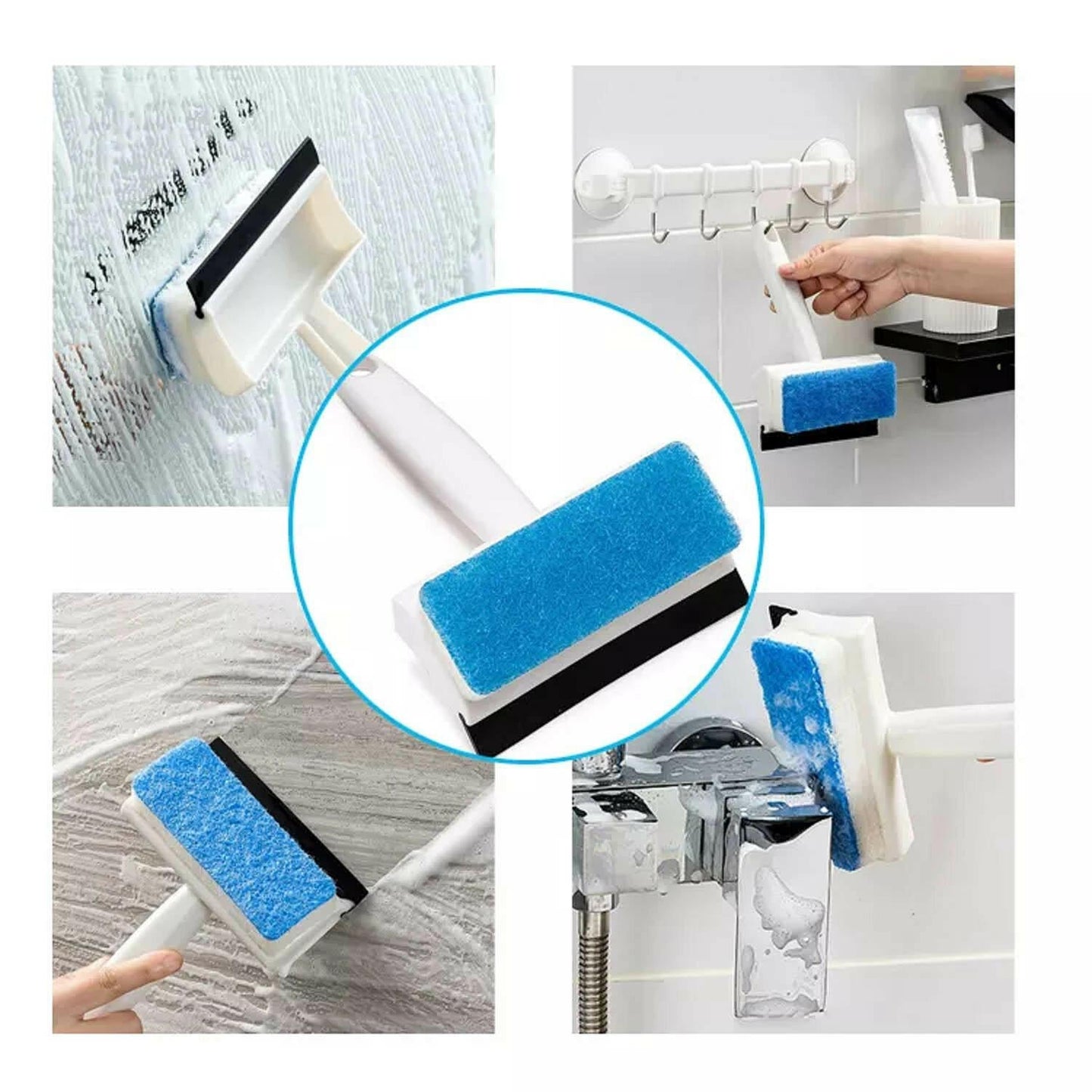 7602 2 in 1 Glass Wiper Cleaning Brush Mirror Grout Tile Cleaner Washing Pot Brush Double-Sided Glass Wipe Bathroom Wiper Window Glass Wiper DeoDap