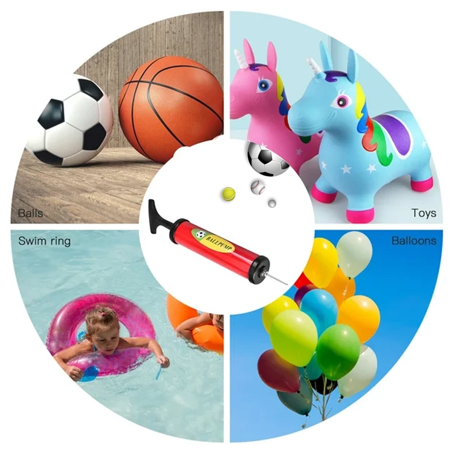 9329 Inflator Air Ball Pump Soft Bouncing Ball Development Kids Toy, Sports Plastic Pump for Soccer, Basketball, Football, Volleyball Ball (24 CM)