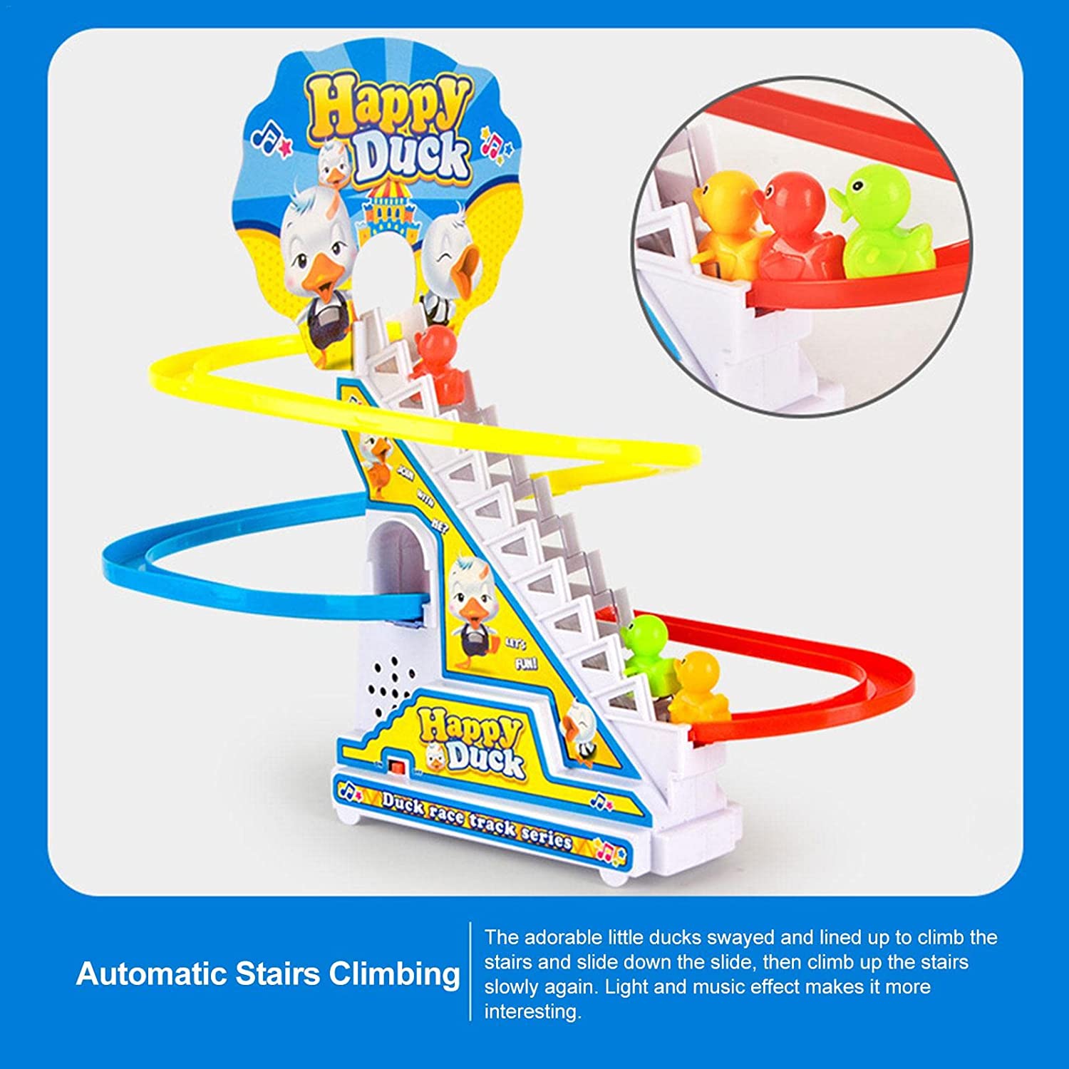 4480  Ducks Climb Stairs Toy Roller Coaster, Electric Duck Chasing Race Track Set, Fun Duck Stair Climbing Toy with Flashing Lights Music and 3 Ducks, Small Ducks Climbing Toys DeoDap