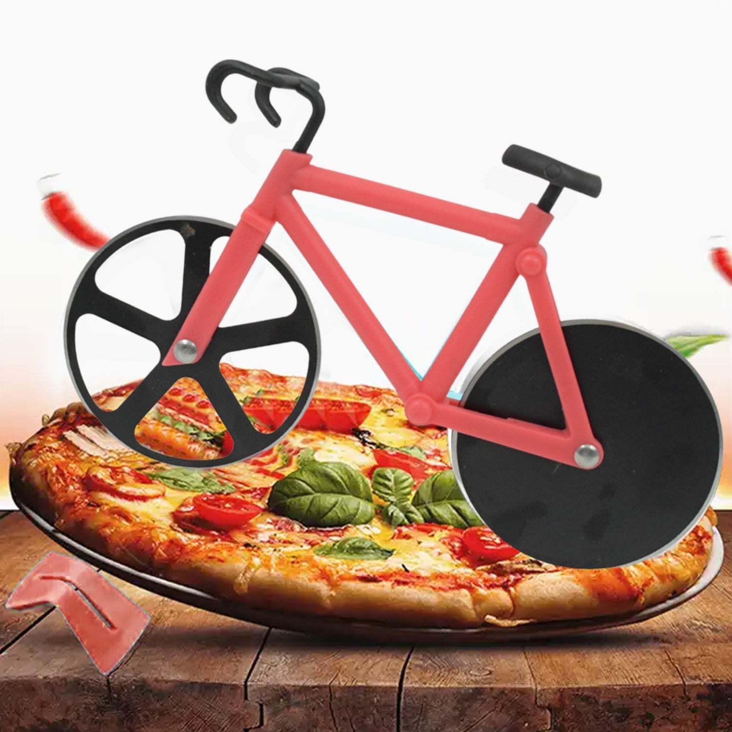 Stainless steel Bicycle shape Unbreakable Handle Pizza cutter | Pastry Cutter | Pizza Slicer with Grip on Handle and Stainless Steel Blade (1 Pc)