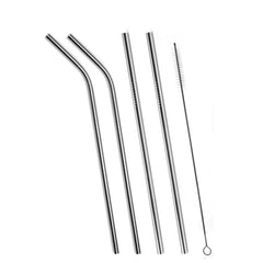 579 Set of 4 Stainless Steel Straws & Brush (2 Straight straws, 2 Bent straws, 1 Brush) DeoDap