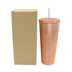 0304 Cup with Straw Reusable Matte Studded Tumbler with Leak Proof Lid Water Cup Travel Mug Coffee Ice Water Bottle Double Walled Insulated Tumbler BPA Free (1 Pc)