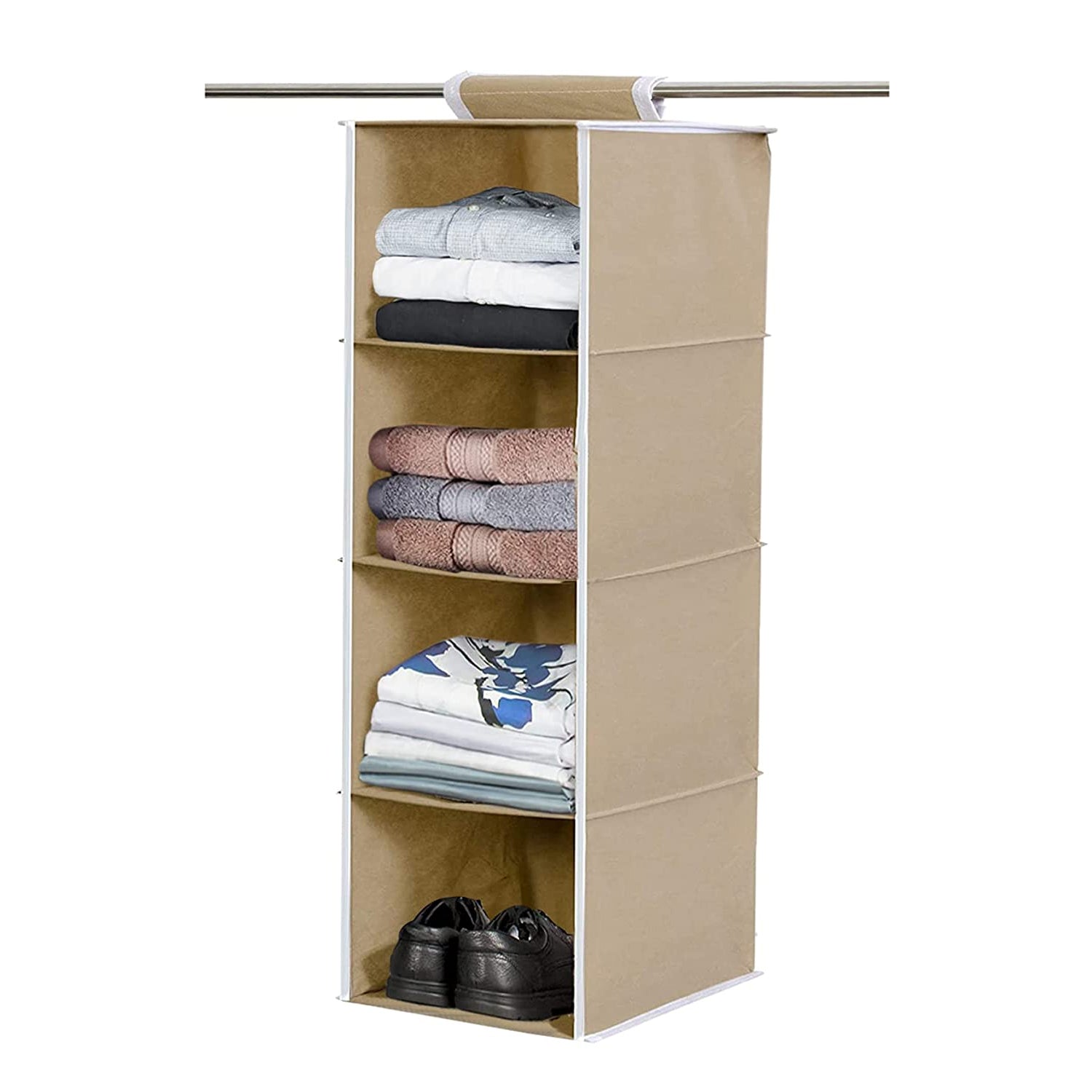 6743 Fabric Hanging 4-Shelf Closet Cloth Organizer DeoDap