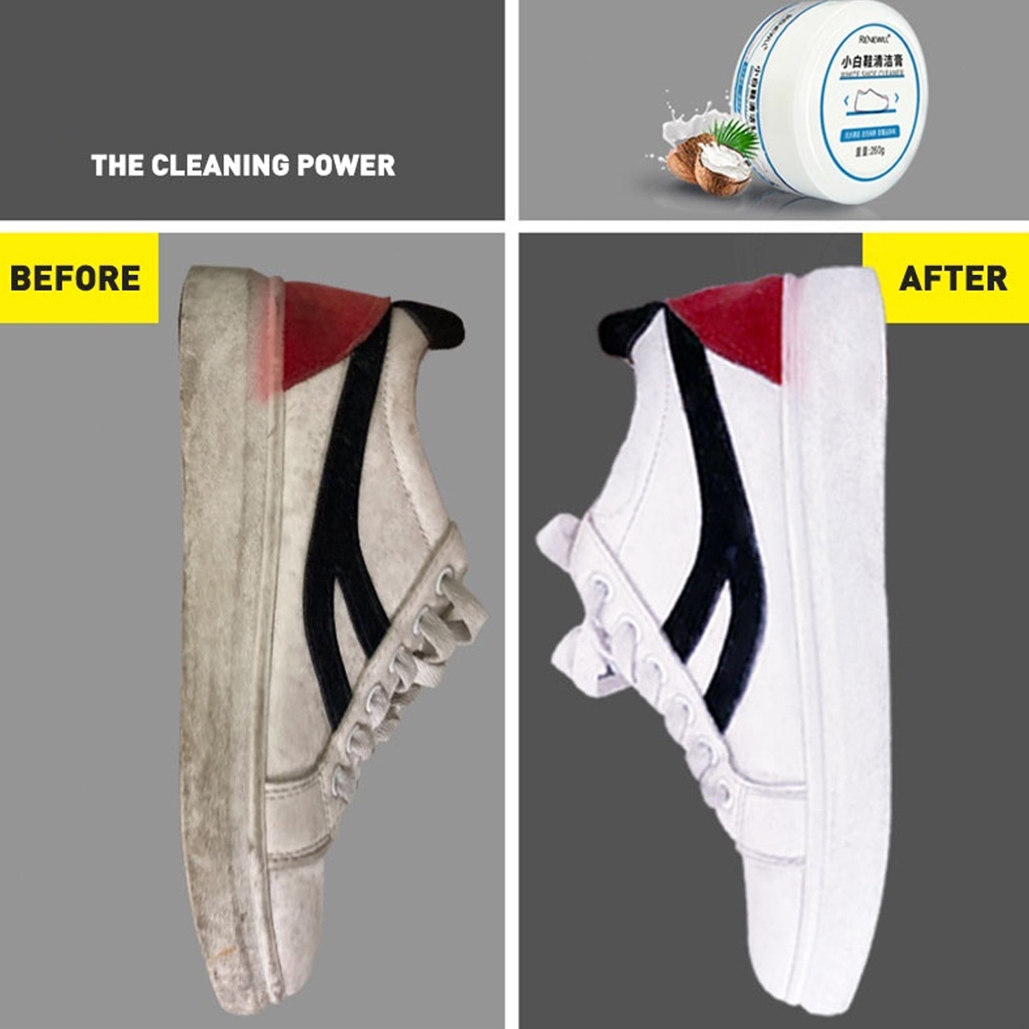 17733 Stain Remover Cleansing Cream for Shoe Polish Sneaker Cleaning Kit Shoe Eraser Stain Remover White Rubber Sole Shoe Cleaner White Shoe Cleaning Cream Stain Remover (260 Gm)