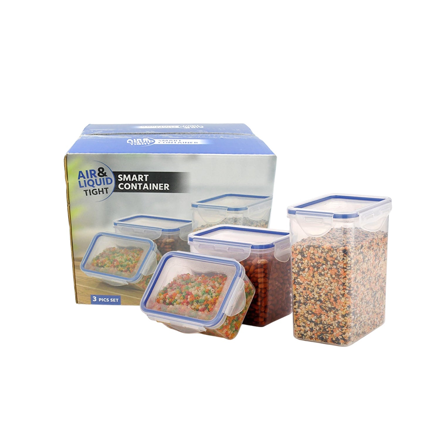 5800 Classics Rectangular Plastic Airtight Food Storage Containers with Leak Proof Locking Lid Storage container set of 3 Pc( Approx Capacity 500ml,1000ml,1500ml, Transparent)