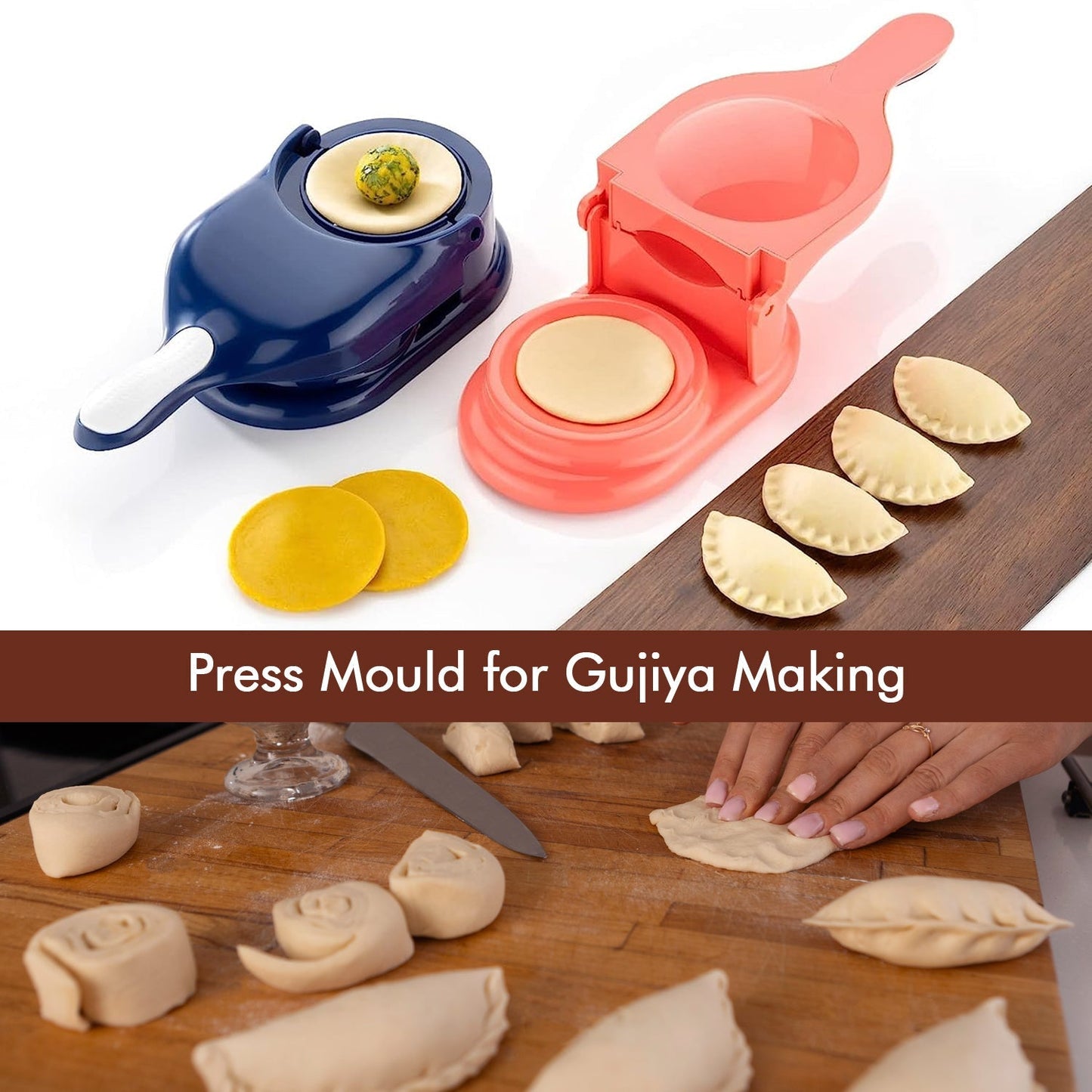 5302 Dumpling Press Mould for Gujiya , Ghughra , Momos Making, 2 in 1 Dumpling Maker Mould Machine, Kitchen Dumpling Making Tool DeoDap