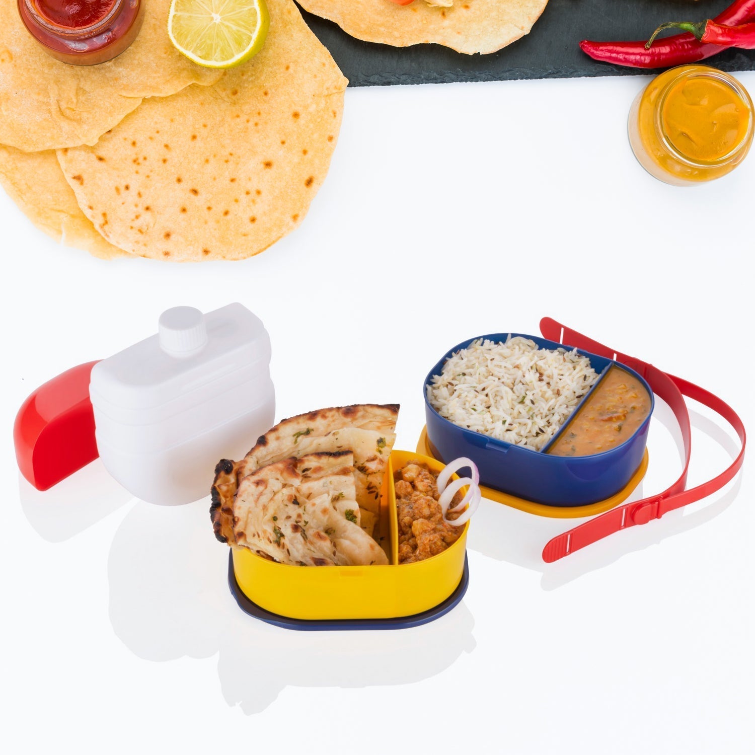 7158 Mr. Chef Smart Lunch Box Capsule shape strap-on lunch box with water bottle and handle DeoDap