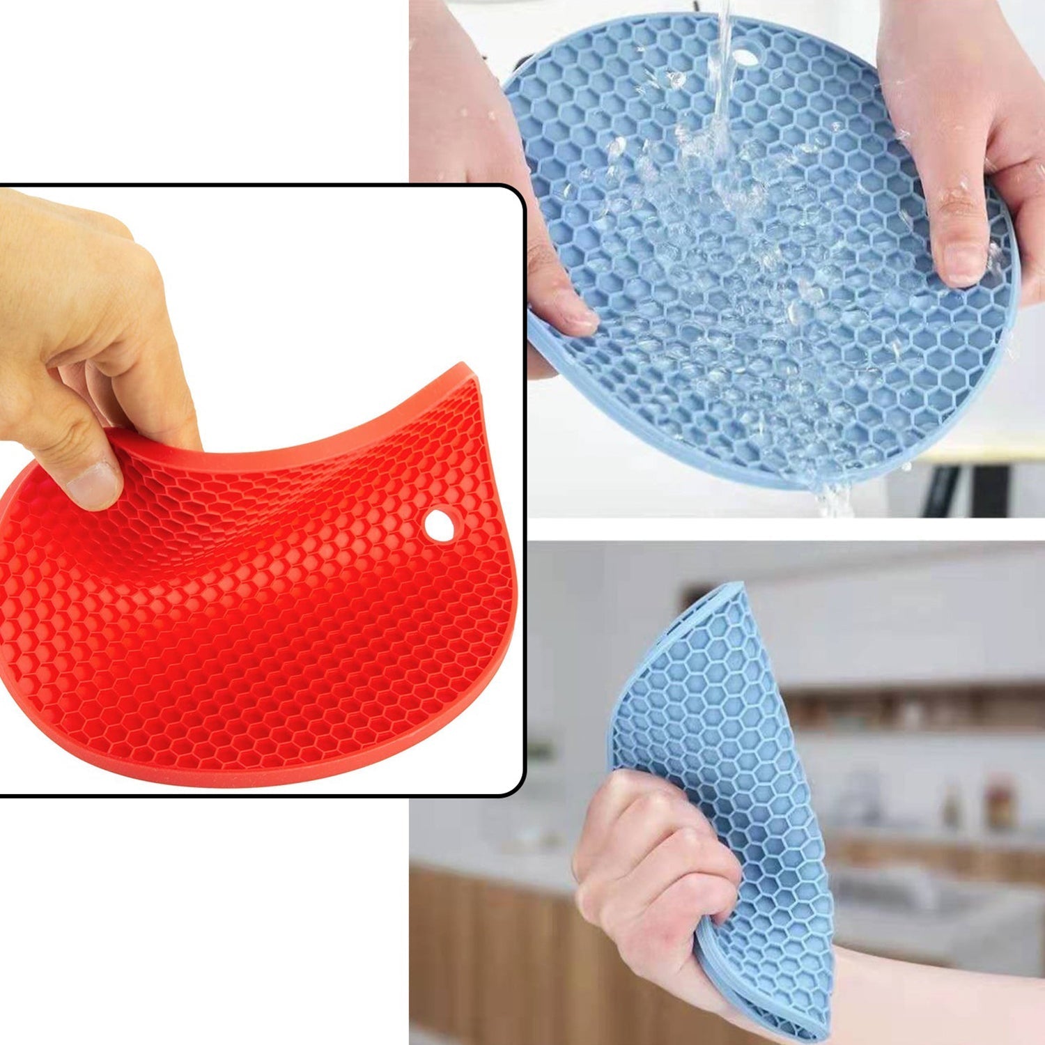 4846 4 Pc Silicon Hot Mat For Placing Hot Vessels And Utensils Over It Easily Without Having Any Visible Marks On Surfaces. DeoDap