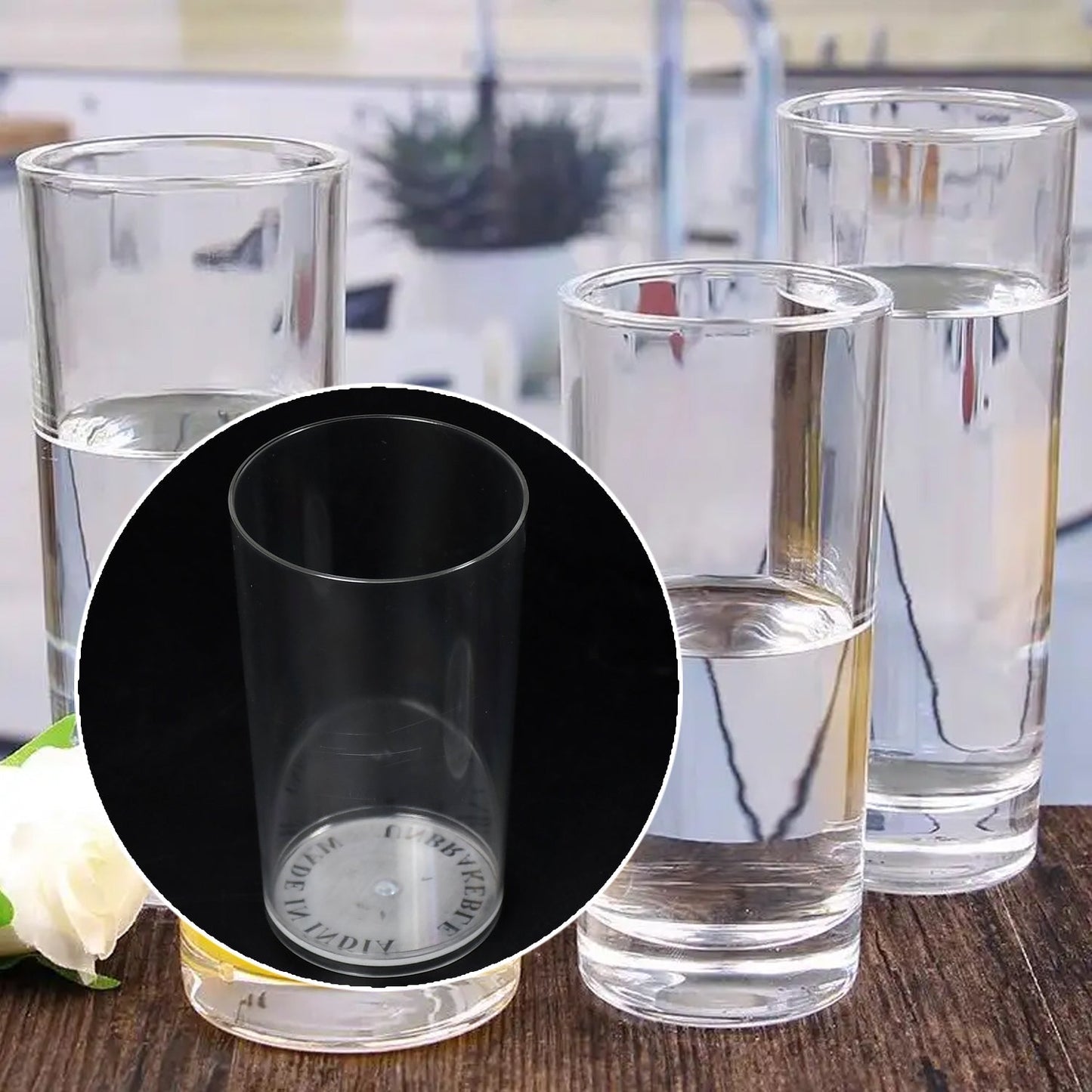 7143 Round Clear Plastic Water Glass Juice Beer Wine Plastic Unbreakable Transparent Glass Set ( 300ml 6pc ) DeoDap