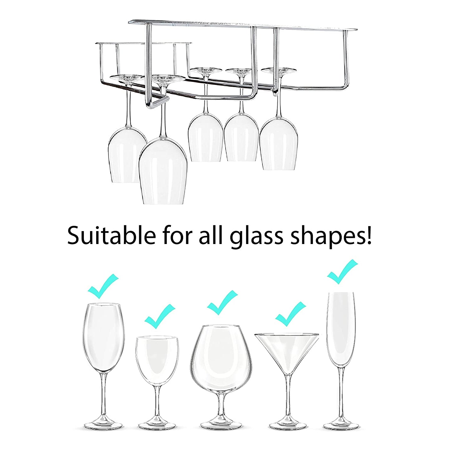5266 Wine Glass Holder Hanging Drinking Glasses Stemware Rack Under Cabinet Storage Organizer Double Row For Baar & cafes Use DeoDap