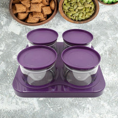 5550 Airtight Plastic 4 Pc Storage Container Set, With Tray Dry Fruit Plastic Storage Container Tray Set With Lid & Serving Tray For Kitchen