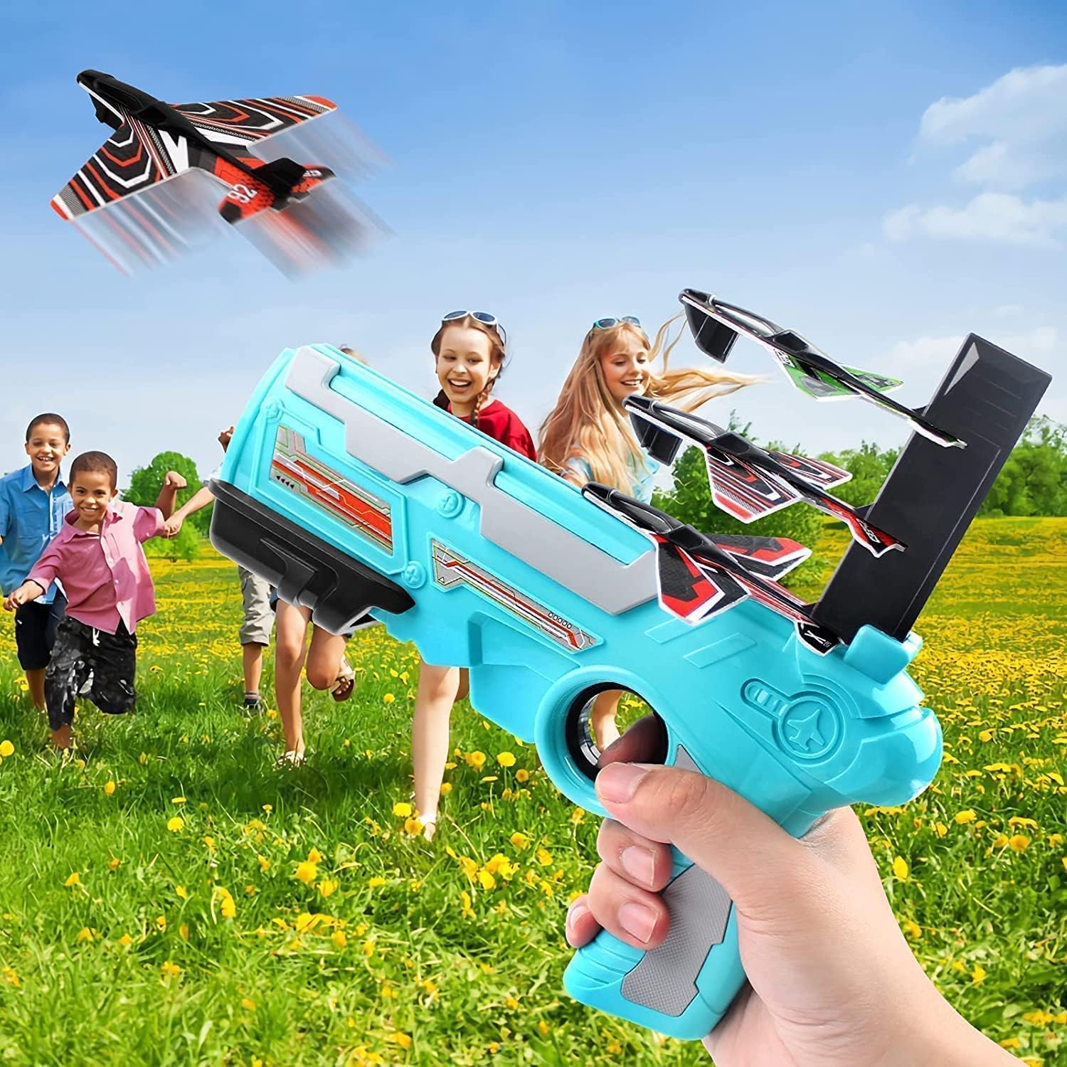 4413A Airplane Launcher Gun Toy with Foam Glider Planes, Outdoor Games for Children, Best Aeroplane Toys for Kids, Air Battle Gun Toys  ( 5 Plane Include ) DeoDap