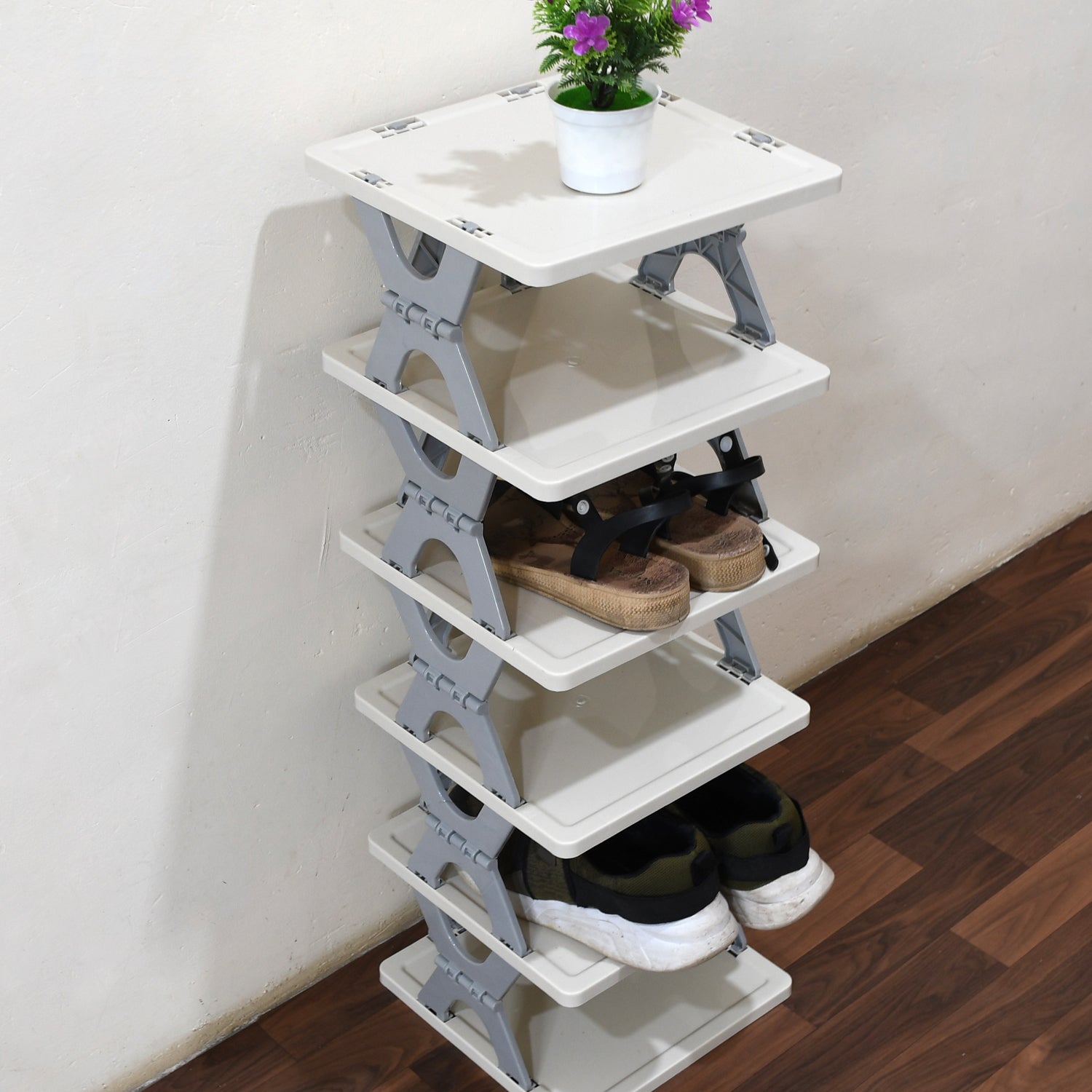 9097 Smart Shoe Rack with 6 Layer Shoes Stand Multifunctional Entryway Foldable & Collapsible Door Shoe Rack Free Standing Heavy Duty Plastic Shoe Shelf Storage Organizer Narrow Footwear Home