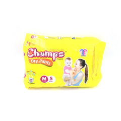 0973 Medium Champs Dry Pants Style Diaper- Medium (5 pcs) Best for Travel  Absorption, Champs Baby Diapers, Champs Soft and Dry Baby Diaper Pants (M, 5 Pcs )