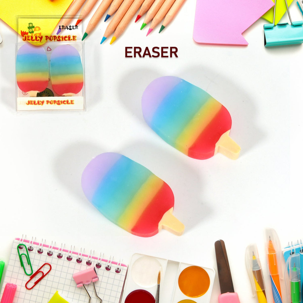 17523 Jelly Popsicle Shape Fancy & Stylish Erasers, Mini Eraser Creative Cute Novelty Eraser for Children Eraser Set for Return Gift, Birthday Party, School Prize (2 Pc Set)