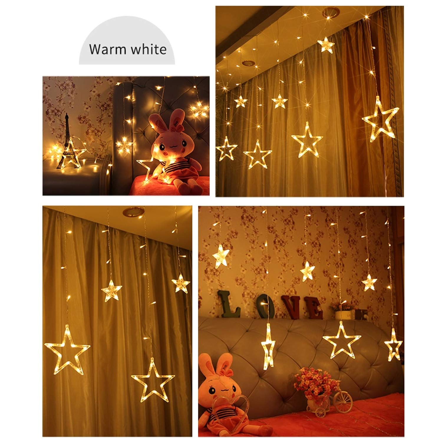 1253 12 Stars Curtain String Lights, Window Curtain Lights with 8 Flashing Modes Decoration for Festivals DeoDap