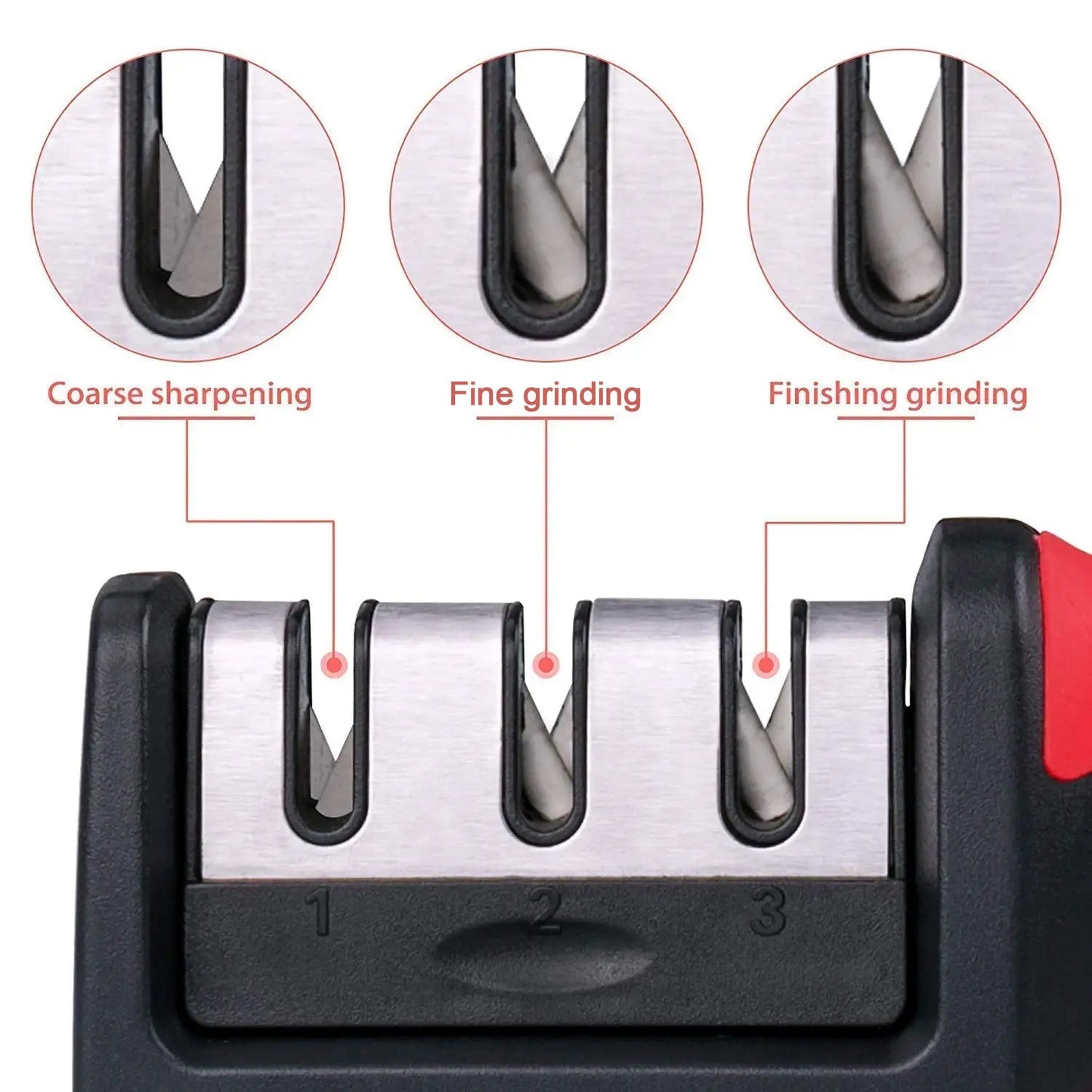 2051 Manual Red Knife Sharpener 3 Stage Sharpening Tool for Ceramic Knife and Steel Knives. DeoDap