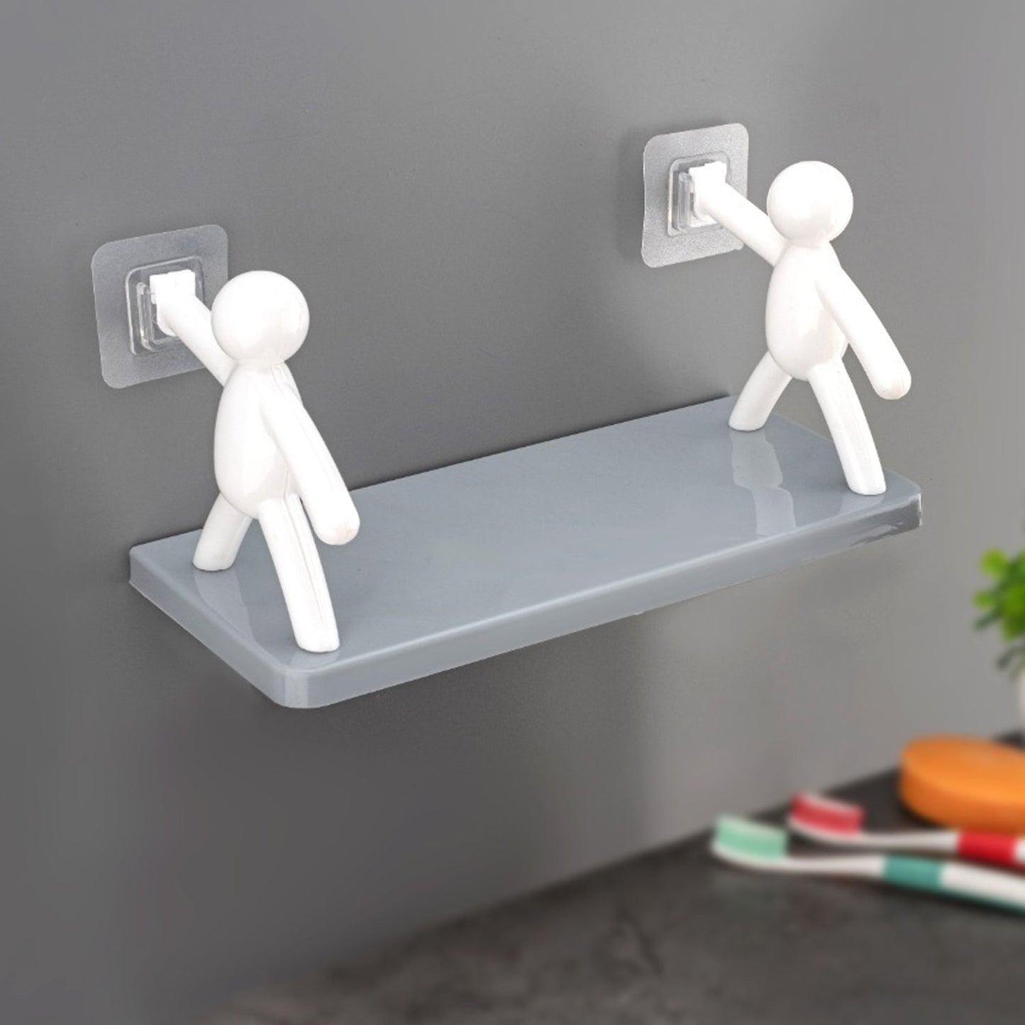9271B Self Adhesive cute Floating Shelves Wall Shelf | Wall Mounted Organizer - Human Figurine | Brown Box DeoDap