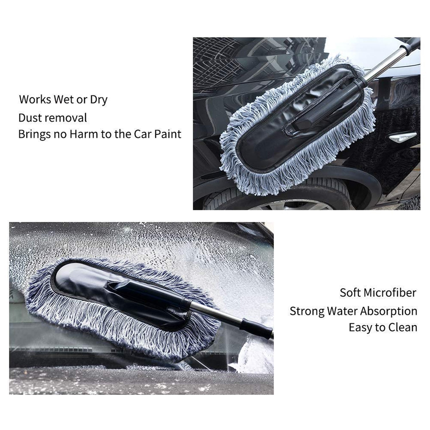 4749 Car Duster, Long Retractable/Soft/Non-Slip/Handle Multipurpose Microfiber Wash Brush Vehicle Interior and Exterior Cleaning Kit with for Car, Boats or Home DeoDap
