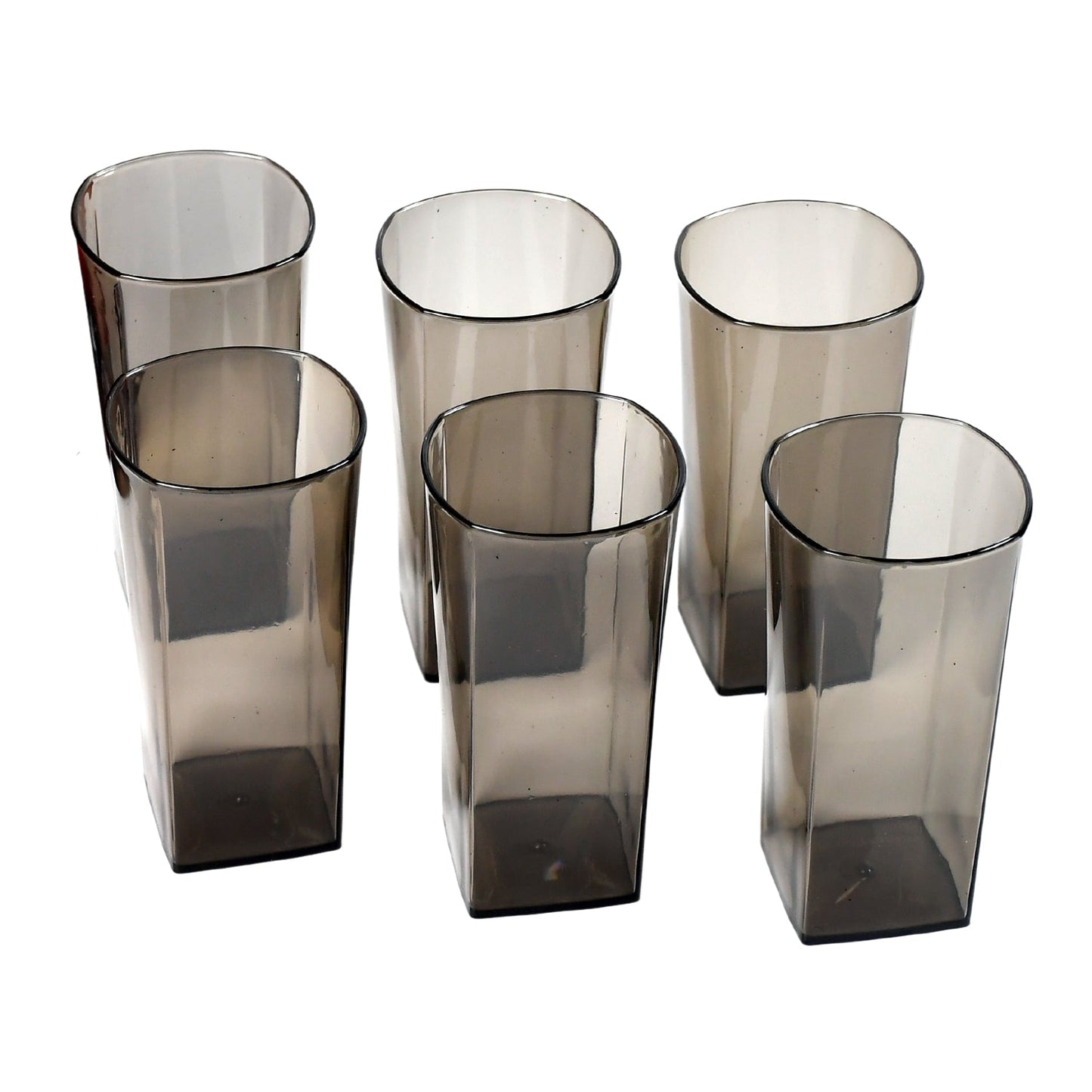 4974 Unbreakable Stylish Transparent Square Design Water/Juice/Beer/Wine Tumbler Plastic Glass Set ( 300 ML, Pack of 6) ( Black ) DeoDap