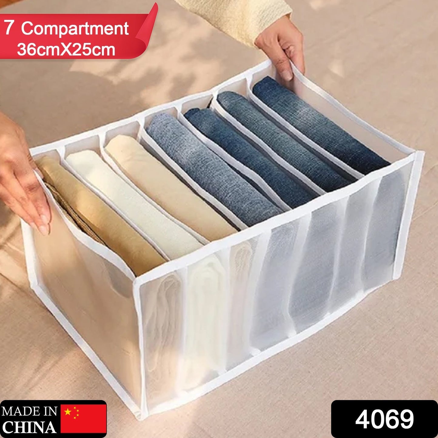 4069 Clothes Organizer +7 Grid, Drawer Wardrobe Clothes Organizer, Jeans Closet Cabinet Organizers, Portable Foldable Storage Containers DeoDap