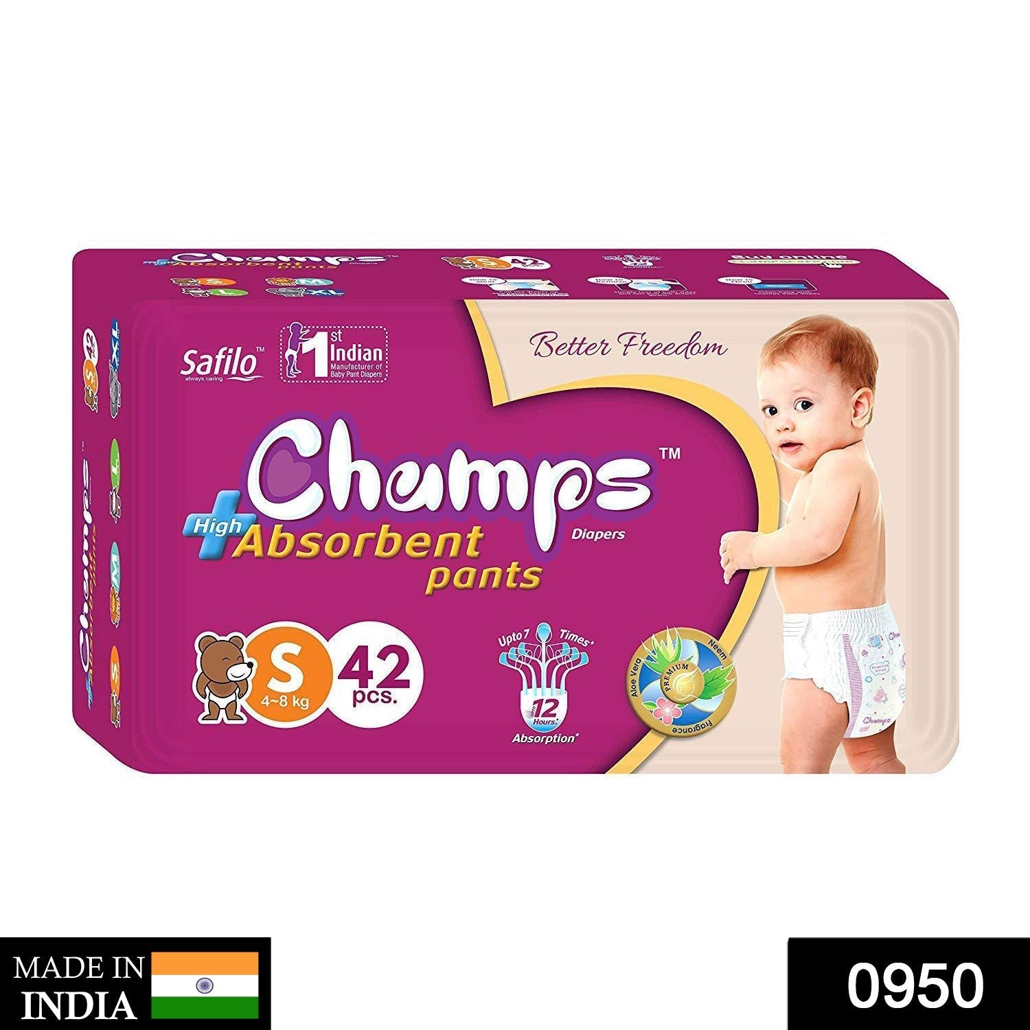950 Premium Champs High Absorbent Pant Style Diaper Small Size, 42 Pieces (950_Small_42) Champs