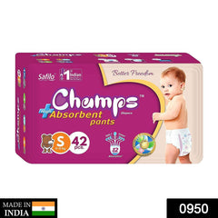 950 Premium Champs High Absorbent Pant Style Diaper Small Size, 42 Pieces (950_Small_42) Champs