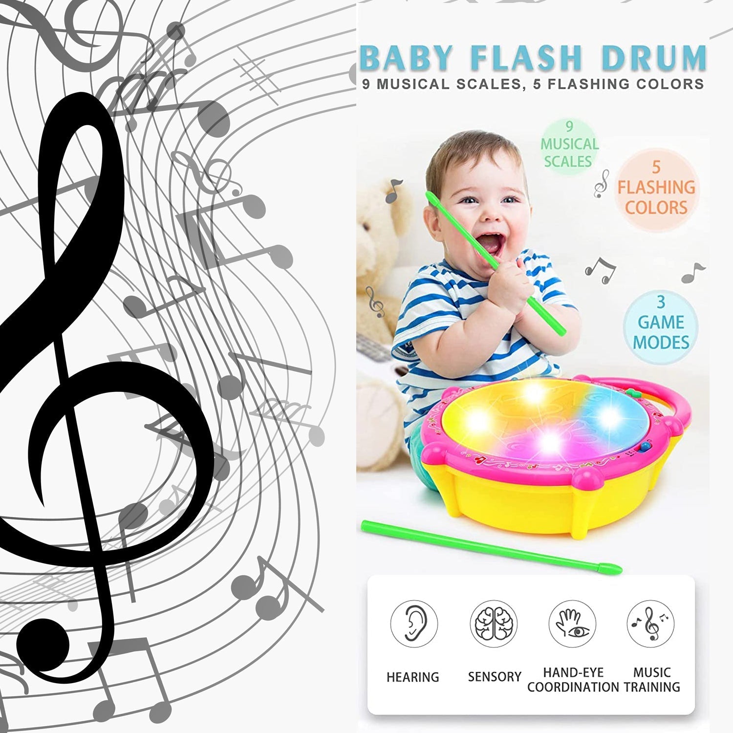 4461 Flash Drum Toys for Kids with Light & Musical Sound Colorful Plastic Baby Drum Musical Toys for Children Baby Toy Instrument Best Gift for Boys & Girls. DeoDap