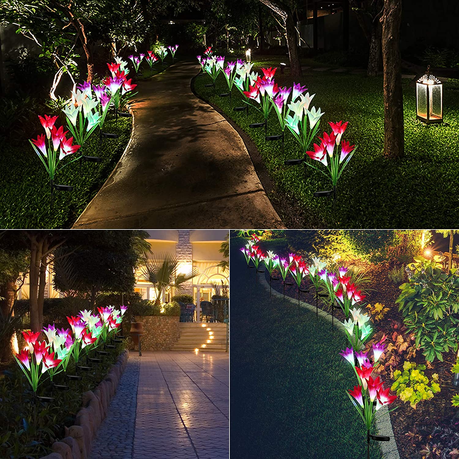 6616B Waterproof Outdoor Solar Lily Flower Stake Lights ( Pack Of 2 pcs ) DeoDap