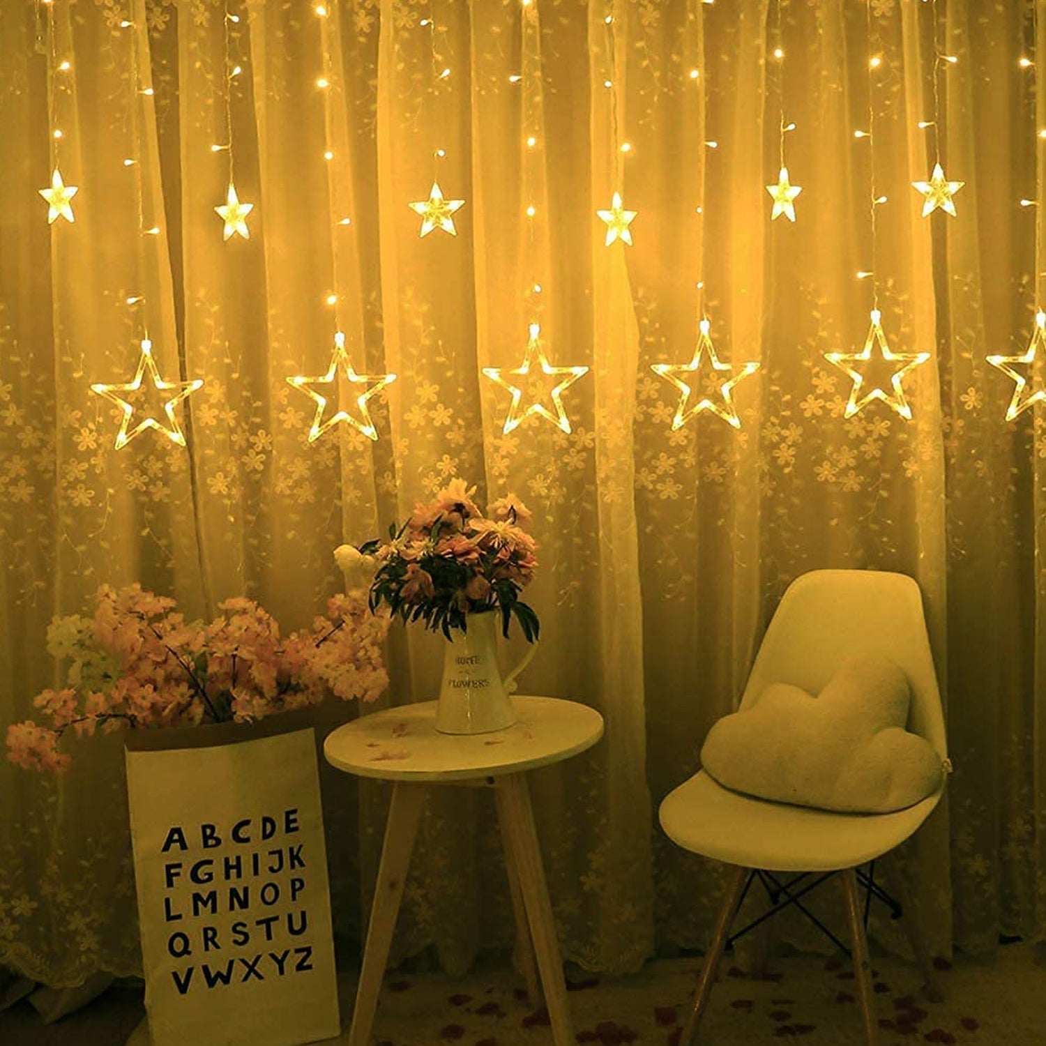 1253 12 Stars Curtain String Lights, Window Curtain Lights with 8 Flashing Modes Decoration for Festivals DeoDap