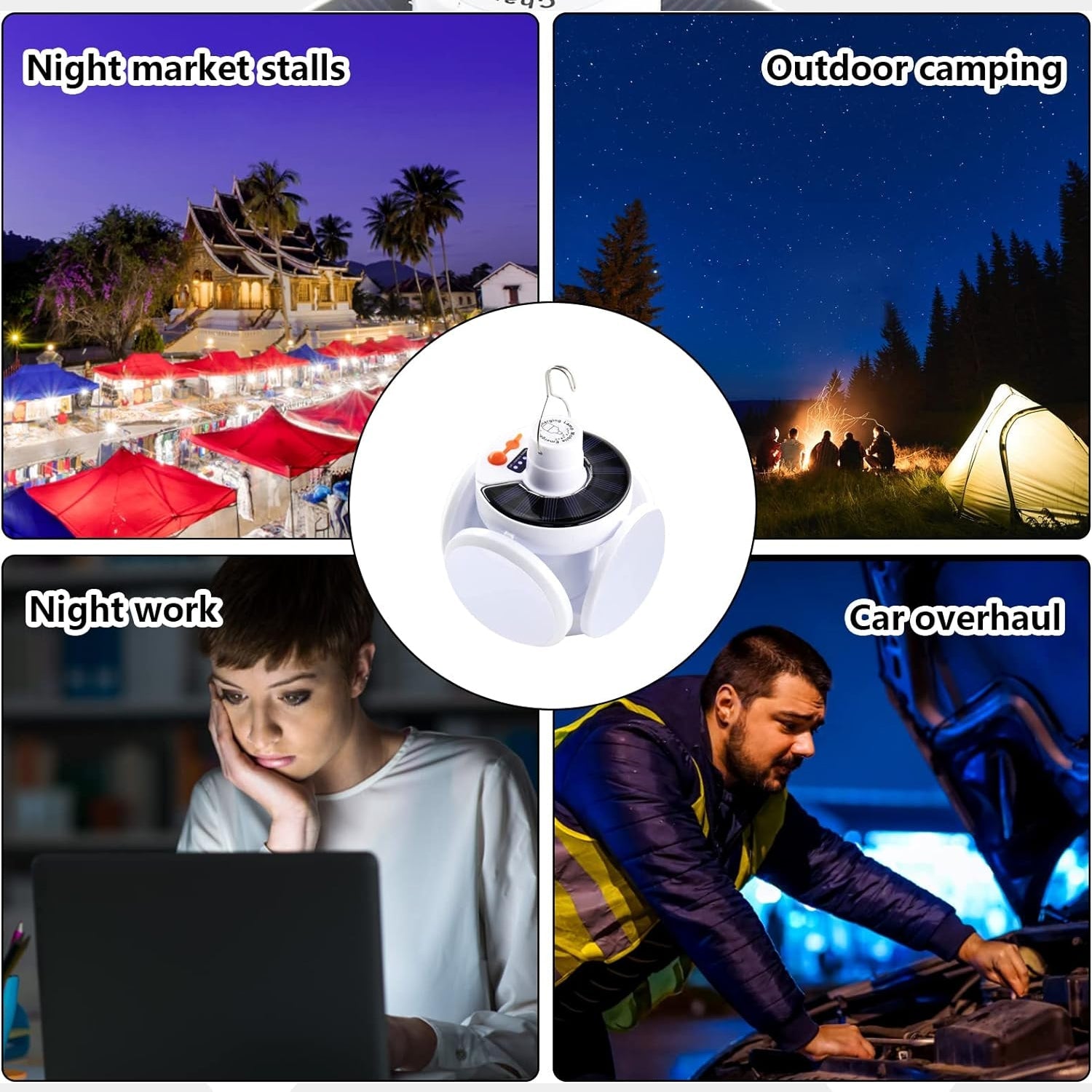 12590 Solar Multi-Functional Emergency LED Light Bulb with USB Charging, LED camping lamp, camping lamp, USB rechargeable, 5 brightness light modes, foldable camping light, SOS IP65 waterproof camping light, blackout emergency equipment, camping gadgets