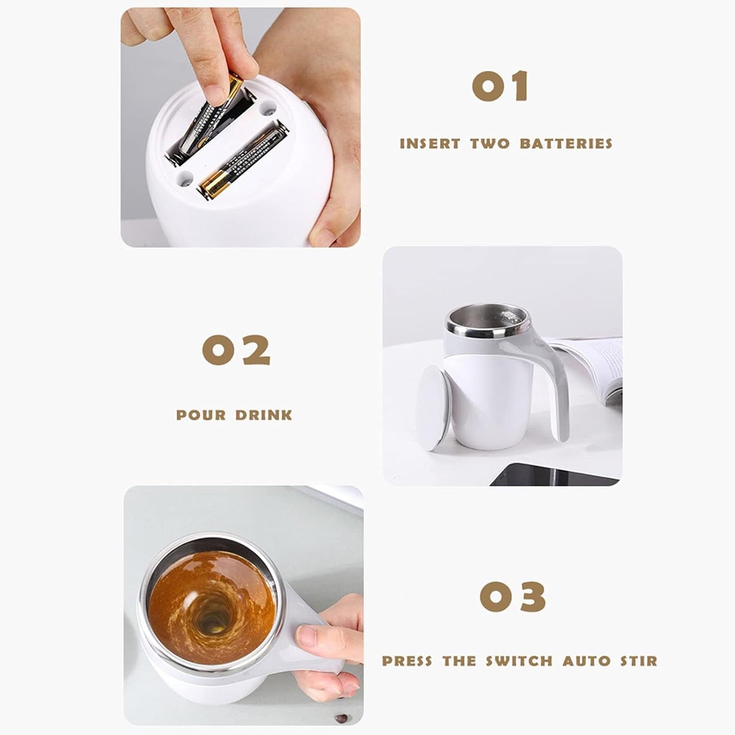 5545 Stirring Coffee Mug | Magnetic Stirring Coffee Cup | Stainless Steel Mug for Milk | Travel Mixing Cup | Self Stirring Coffee Mug, Suitable for Coffee / Milk / Hot Chocolat | Battery Operated ( Battery Included )