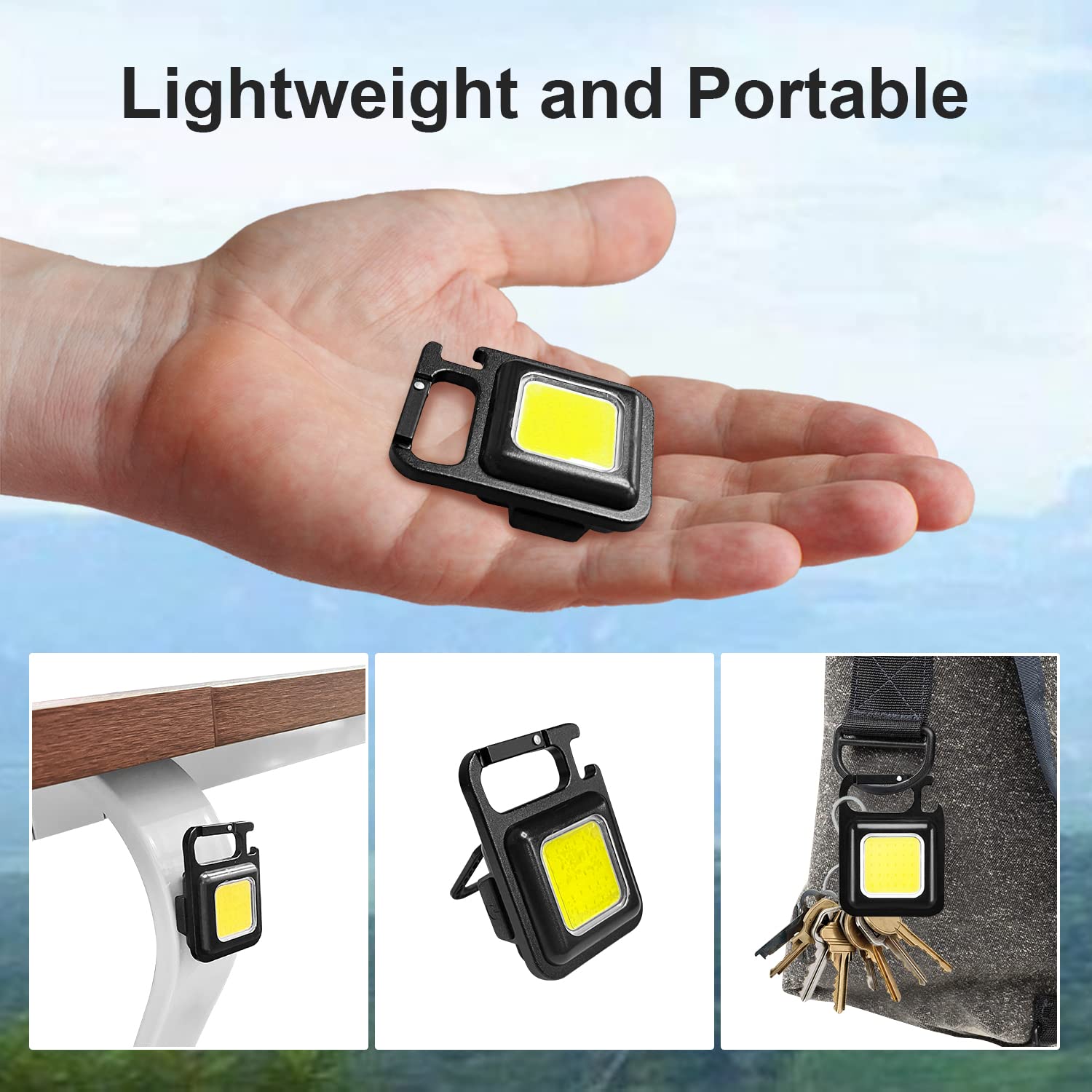 4108 Plastic Rechargeable Keychain Mini Flashlight with 4 Light Modes, Ultralight Portable Pocket Light with Folding Bracket Bottle Opener and Magnet Base for Camping Walking