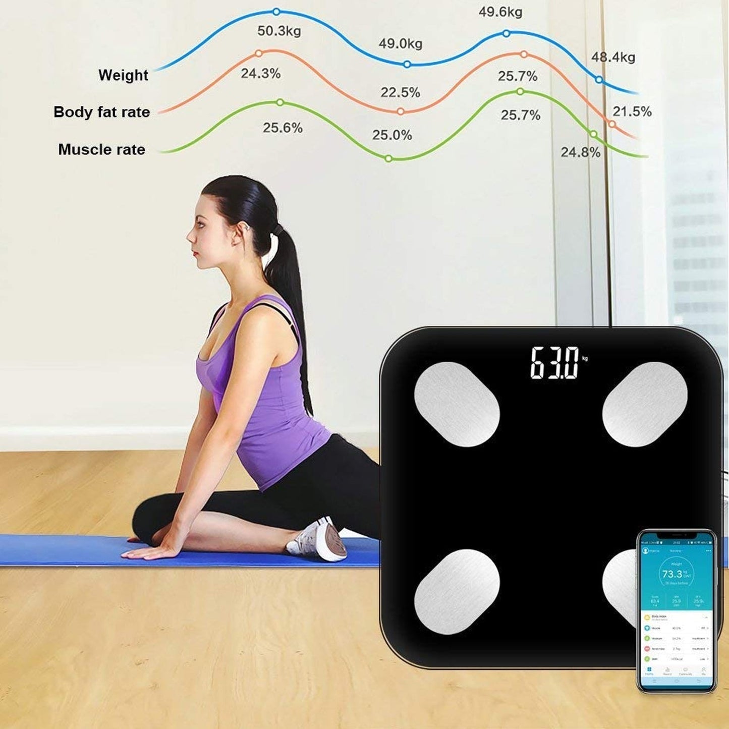 6327 Bluetooth Body Fat Scale Digital Smart Body Weight Scale iOS and Android App to Manage Body Weight, Body Fat, Water, Muscle Mass, BMI, BMR, Bone Mass and Visceral Fat with BMI Scale DeoDap