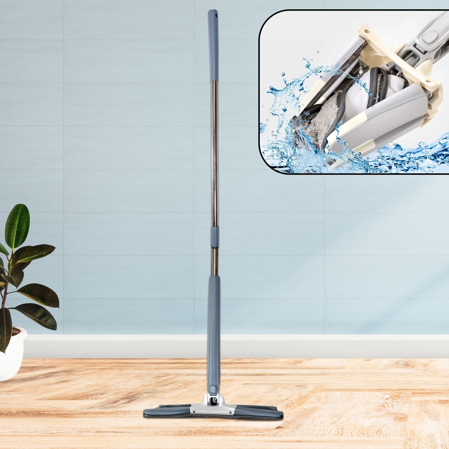 4874 X Shape Mop or Floor Cleaning Hands-Free Squeeze Microfiber Flat Mop System 360° Flexible Head, Wet and Dry mop for Home Kitchen with 1 Super-absorbent Microfiber Pads. DeoDap