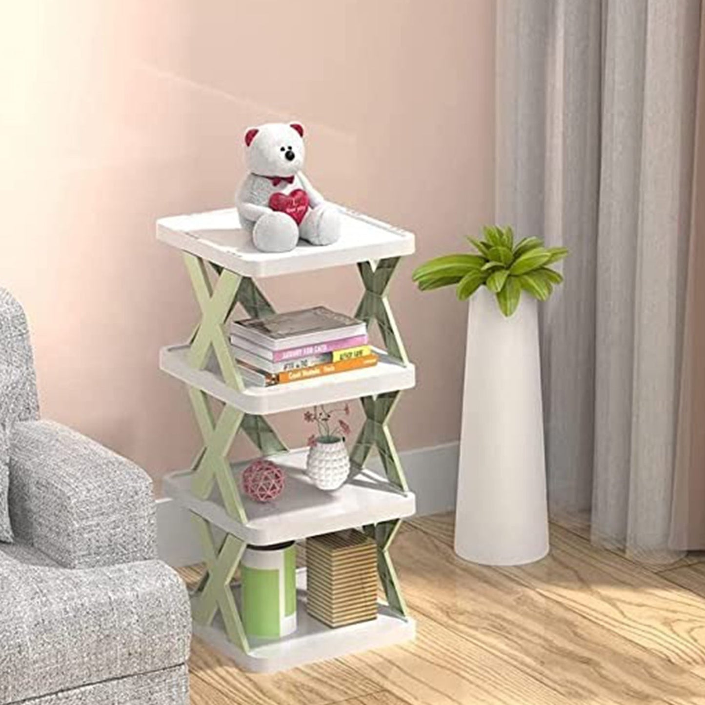 9078   4 LAYER SHOES STAND, SHOE TOWER RACK SUIT FOR SMALL SPACES, CLOSET, SMALL ENTRYWAY, EASY ASSEMBLY AND STABLE IN STRUCTURE, CORNER STORAGE CABINET FOR SAVING SPACE DeoDap