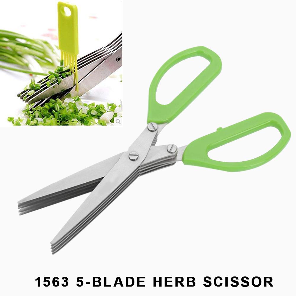 1563 Multifunction Vegetable Stainless Steel Herbs Scissor with 5 Blades DeoDap