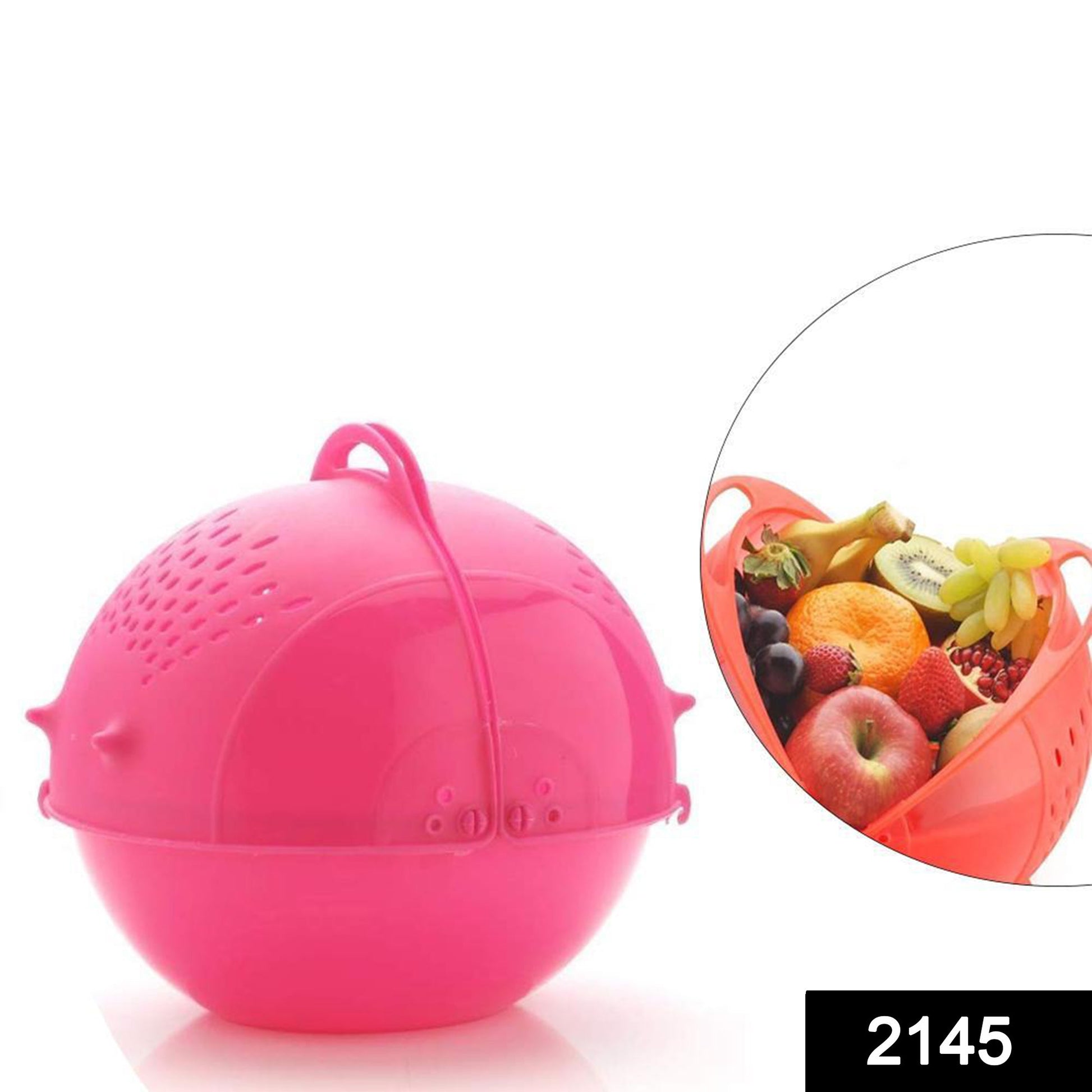 2145  Plastic Revolving Multi Functional Rice, Vegetable Fruit Wash Basket Bowl (Multi Colour) DeoDap