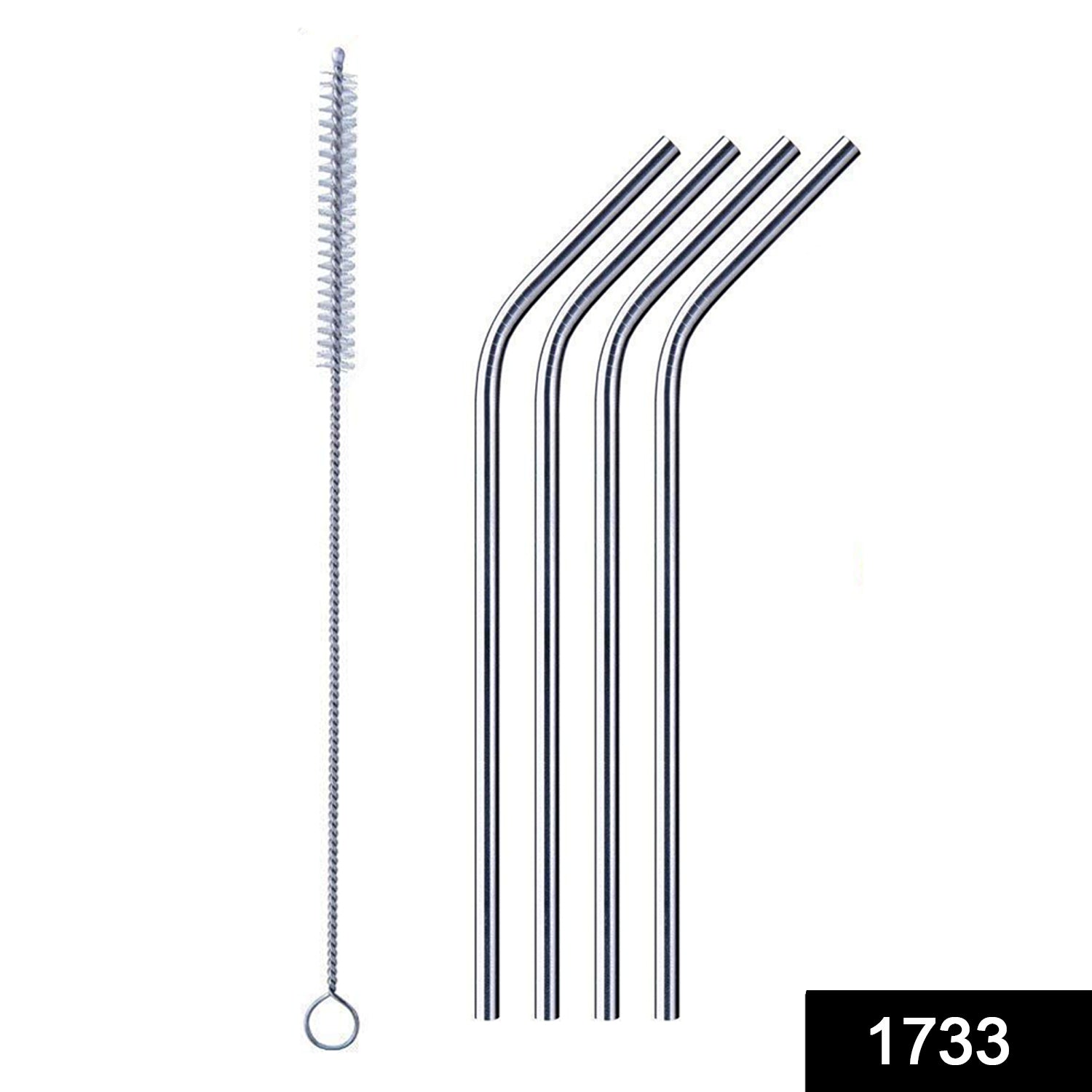 1733 Reusable Stainless Steel Drinking Straws Bent (4 Bent Straws, 1 Brush) DeoDap