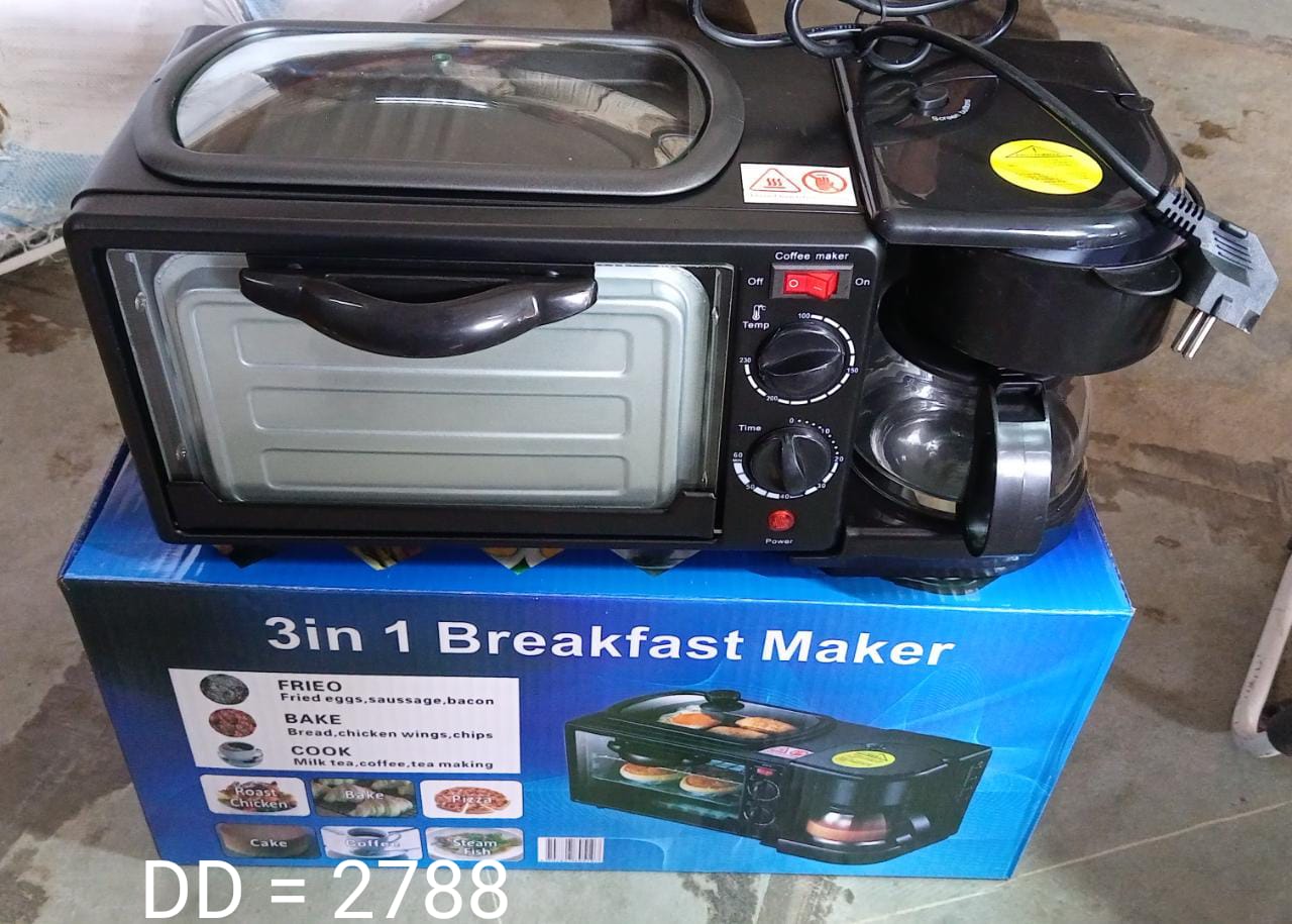 2788 3 in 1 Breakfast Maker Portable Toaster Oven, Grill Pan & Coffee Maker Full Breakfast Ready at One Go DeoDap