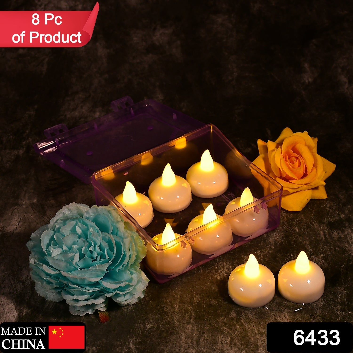 6433 Set of 8Pcs With transparent box. Flameless Floating Candles Battery Operated Tea Lights Tealight Candle - Decorative, Wedding. DeoDap
