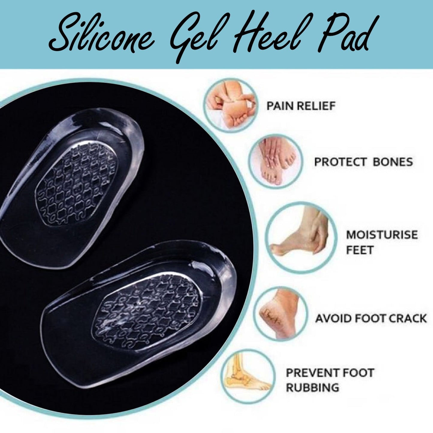 1472 Silicone Gel Heel Pad Protector Insole Cups for Heel Swelling Pain Relief DeoDap