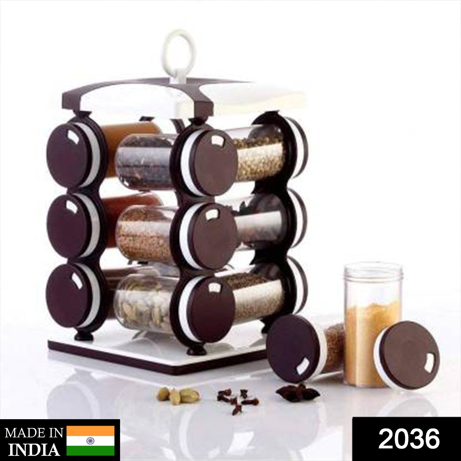 2036 Spice jar Set - Food Grade Plastic 12pcs Spice jar (Brown Box) DeoDap