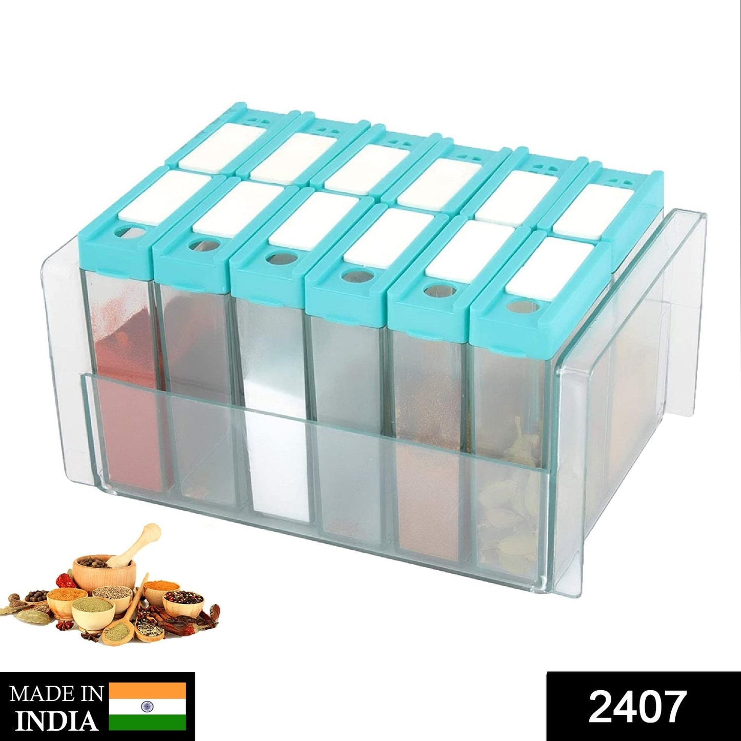 2407 Plastic Spice Jars Dispenser Masala Rack Easy Flow Storage DeoDap
