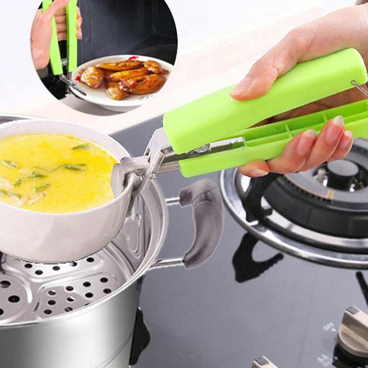 2565 Stainless Steel Home Kitchen Anti-Scald Plate Take Bowl Dish Pot Holder DeoDap