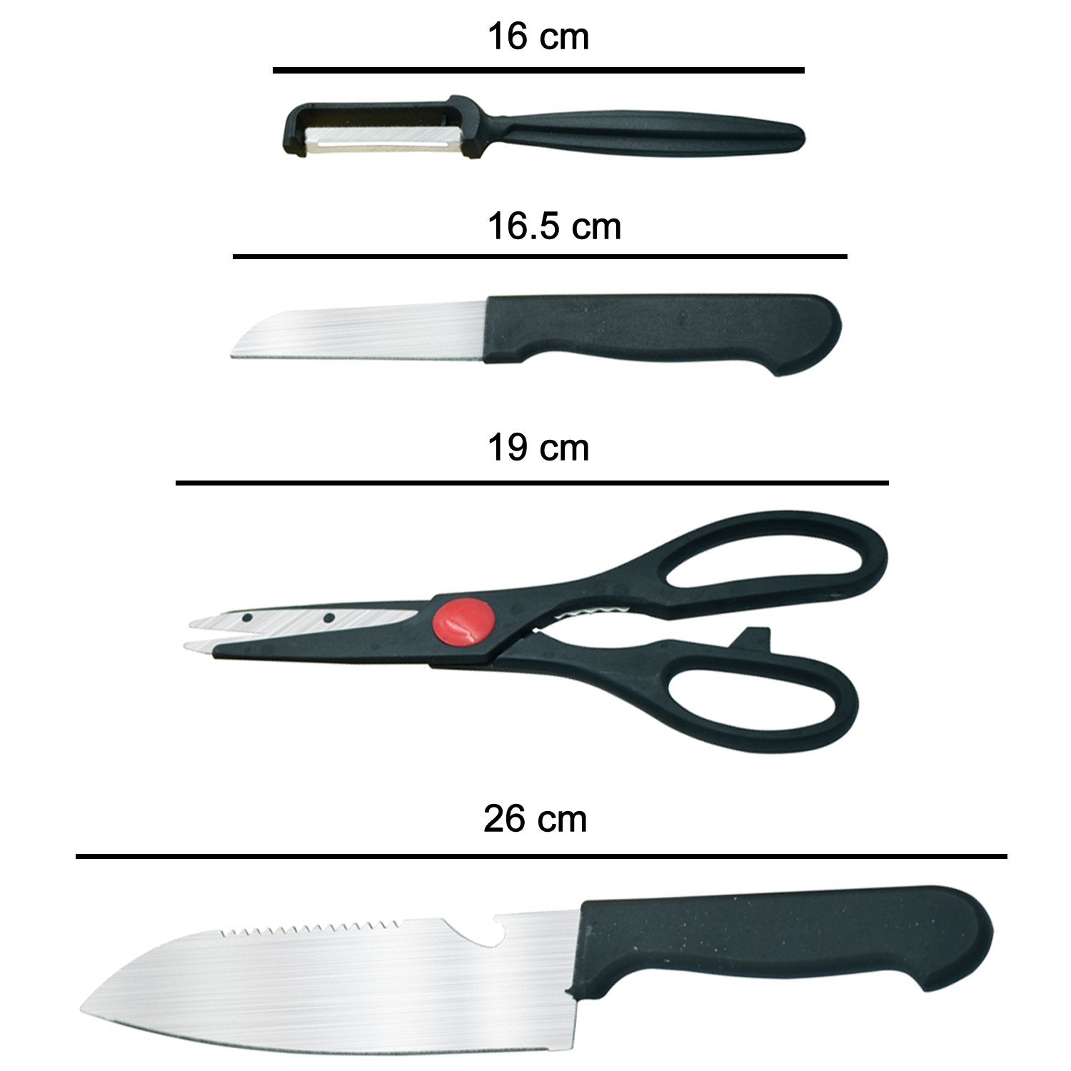 2576 Stainless Kitchen Tool Set (Butcher Knife, Standard Knife, Peeler and Kitchen Scissor) - 4 Pcs DeoDap