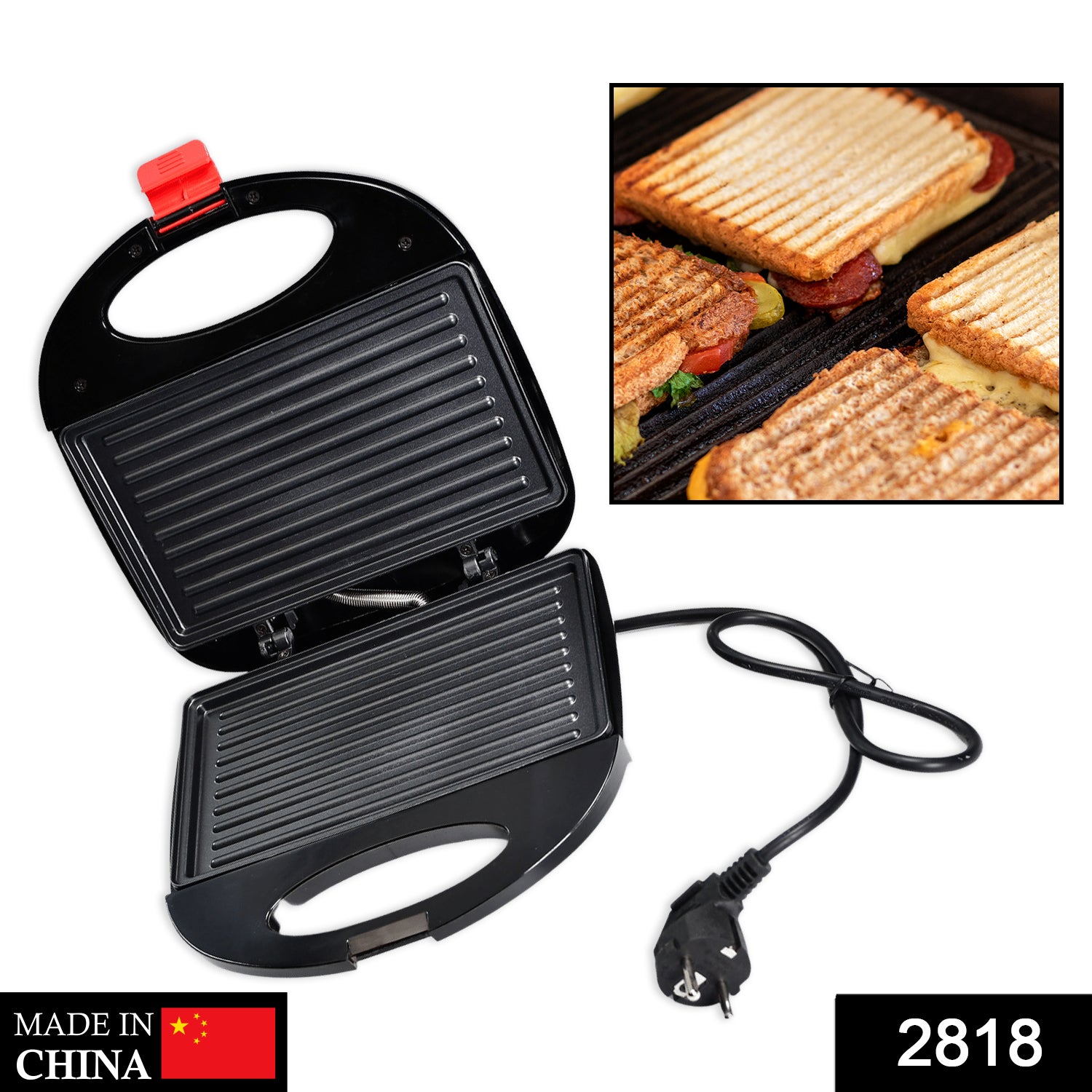 2818 Sandwich Maker Makes Sandwich Non-Stick Plates| Easy to Use with Indicator Lights DeoDap